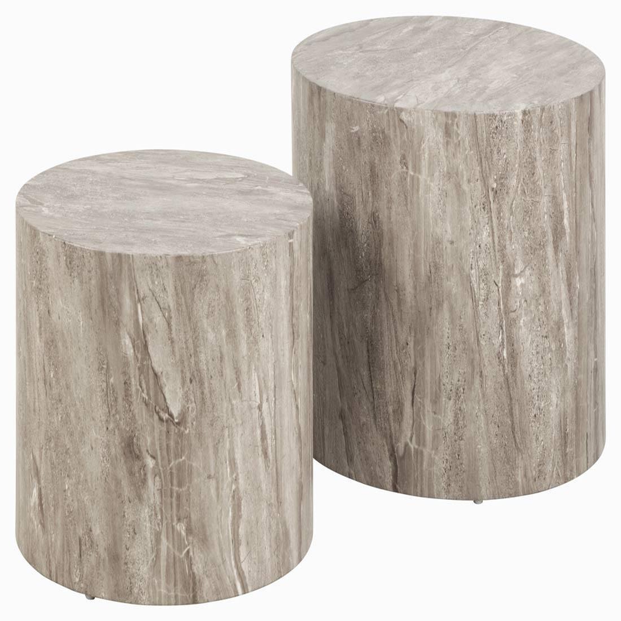Voir la diapositive 1 : LISA DESIGN Pueblo - lot de 2 tables basses rondes - effet marbre gris - 58 et 50 cm