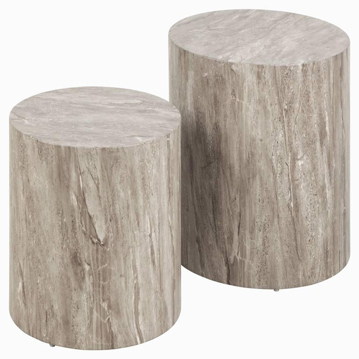 LISA DESIGN Pueblo - lot de 2 tables basses rondes - effet marbre gris - 58 et 50 cm
