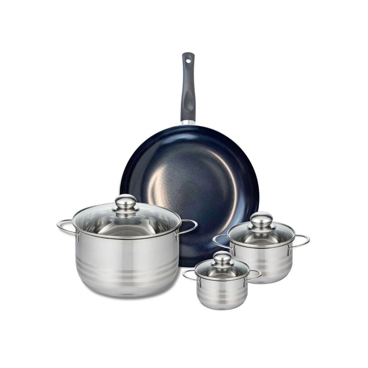 ELO Ensemble de 1 Poêle de cuisson 32 cm et 3 faitouts 12, 14 et 24 cm Elo Prima Brillant