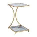 Paris Prix Table d'Appoint Effet Marbre  Level  60cm Gris & Or