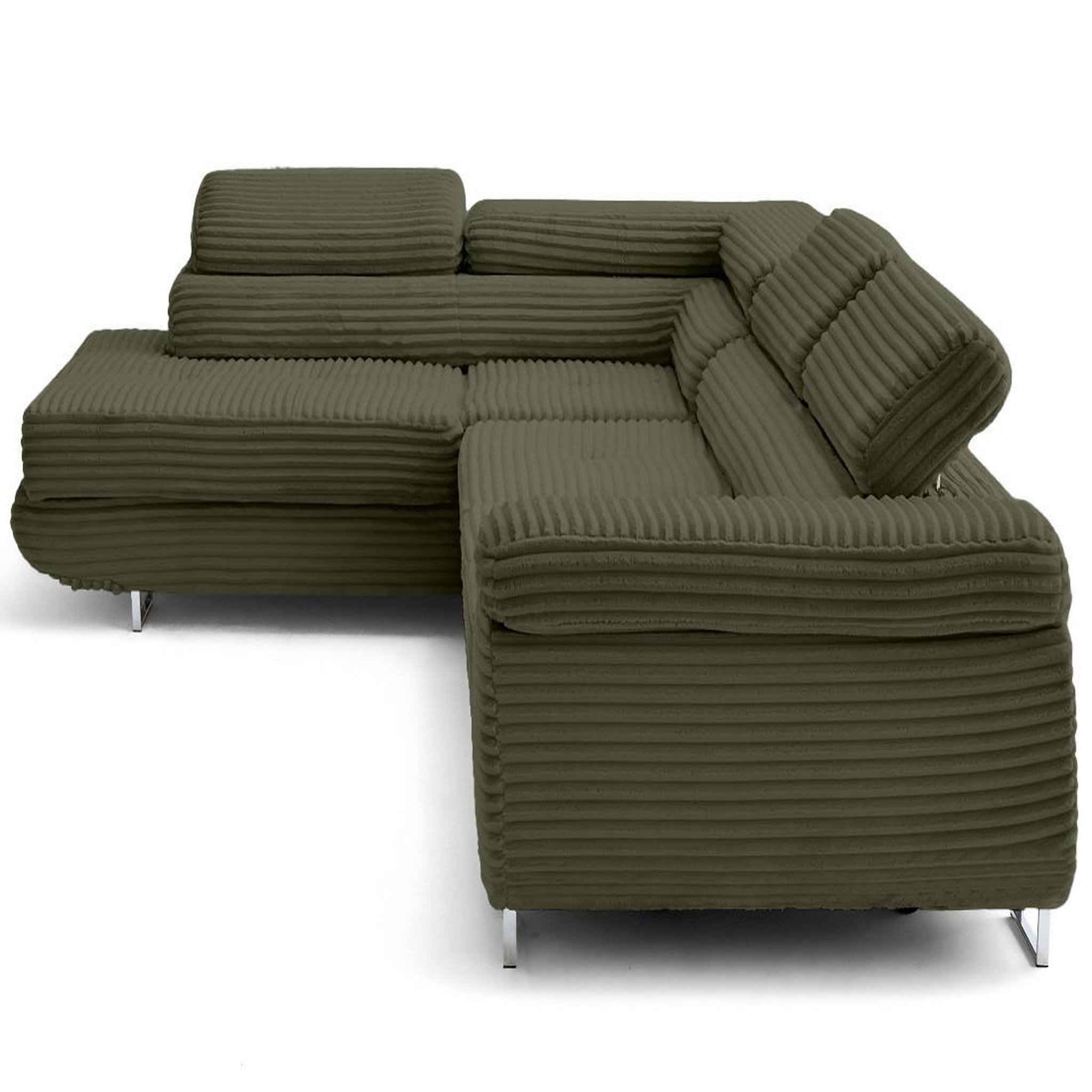 Voir la diapositive 3 : LISA DESIGN Zaria - canapé d'angle gauche 5 places convertible avec coffre et têtières en velours côtelé grosses côtes