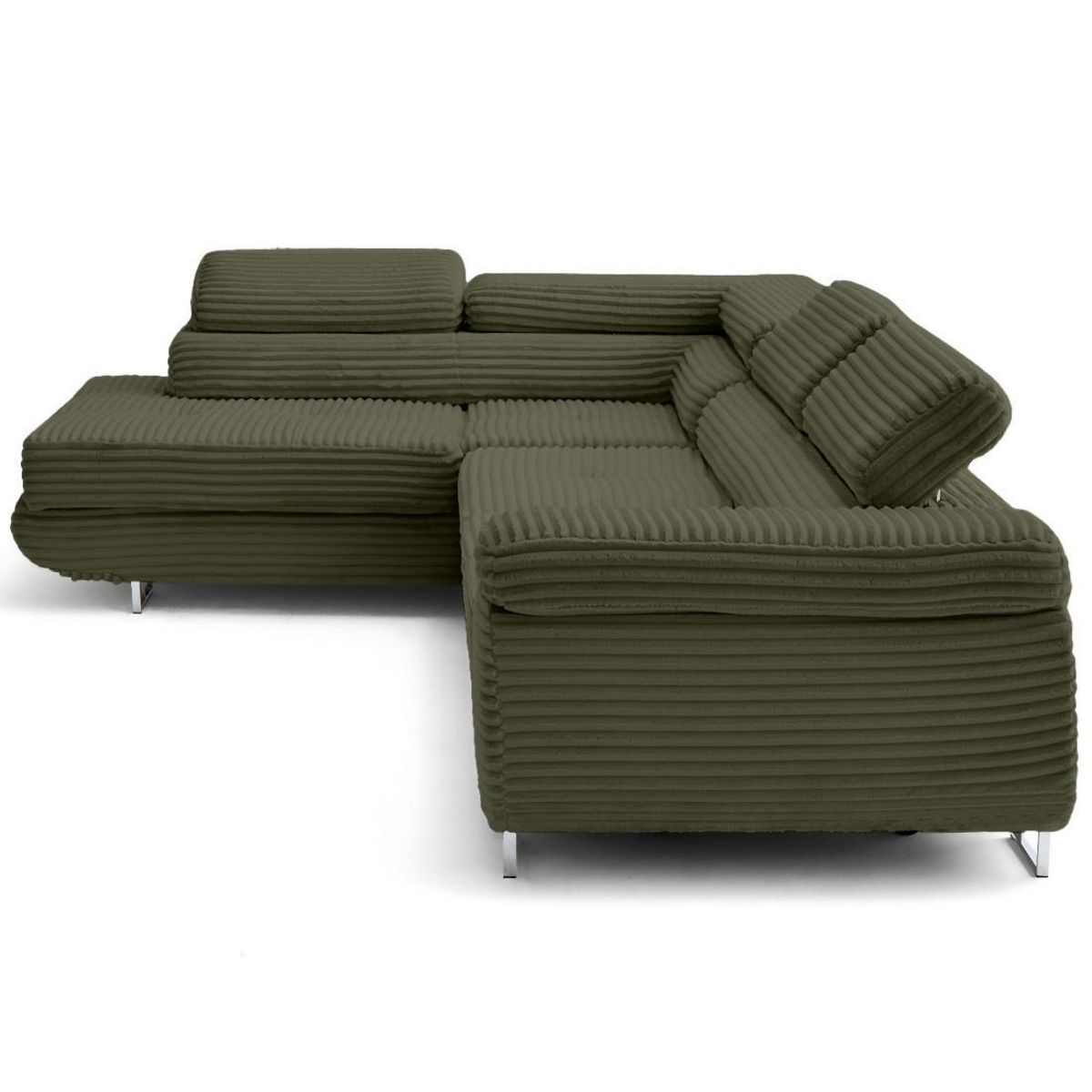 LISA DESIGN Zaria - canapé d'angle gauche 5 places convertible avec coffre et têtières en velours côtelé grosses côtes