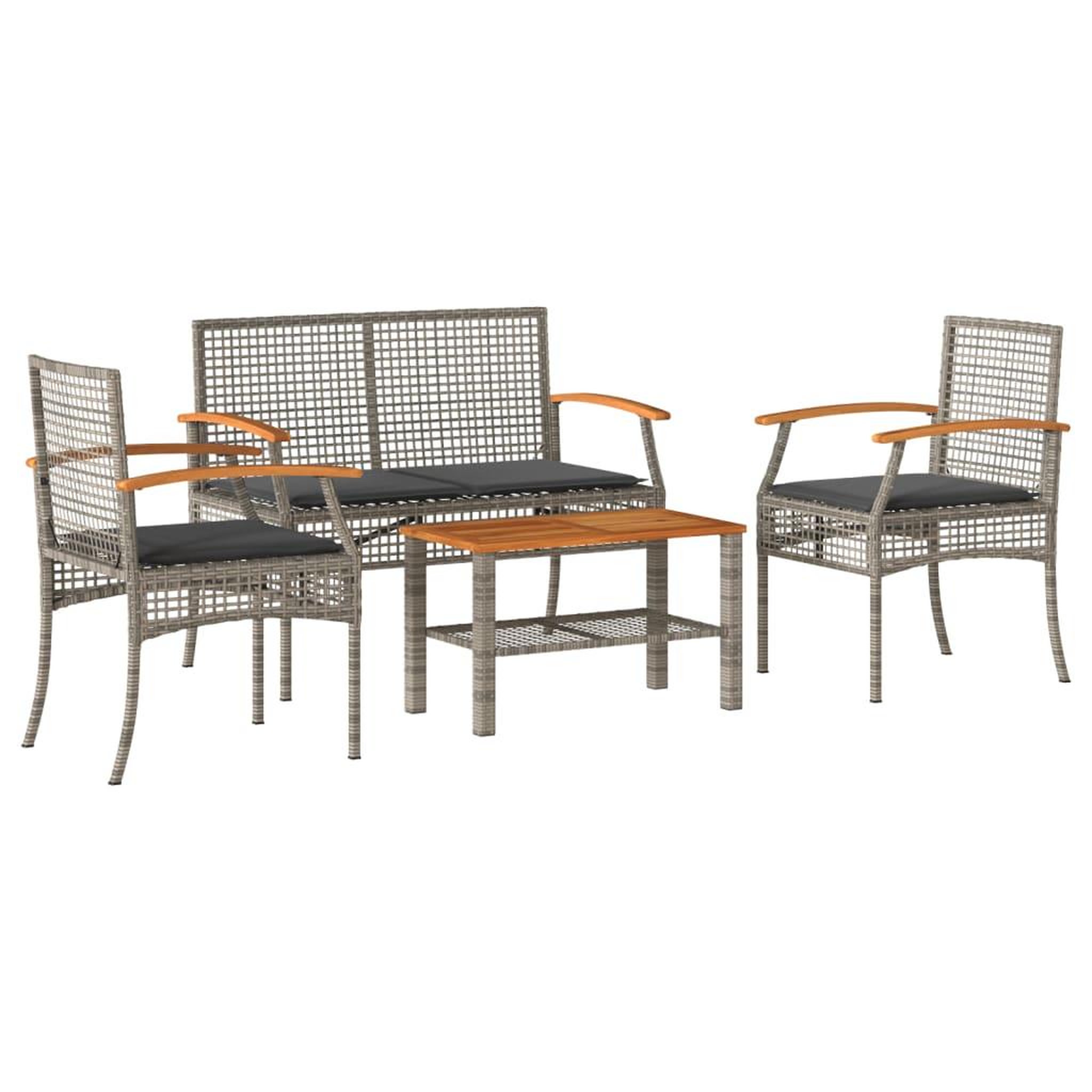 Voir la diapositive 2 : VIDAXL Salon de jardin 4 pcs avec coussins Gris Resine tressee