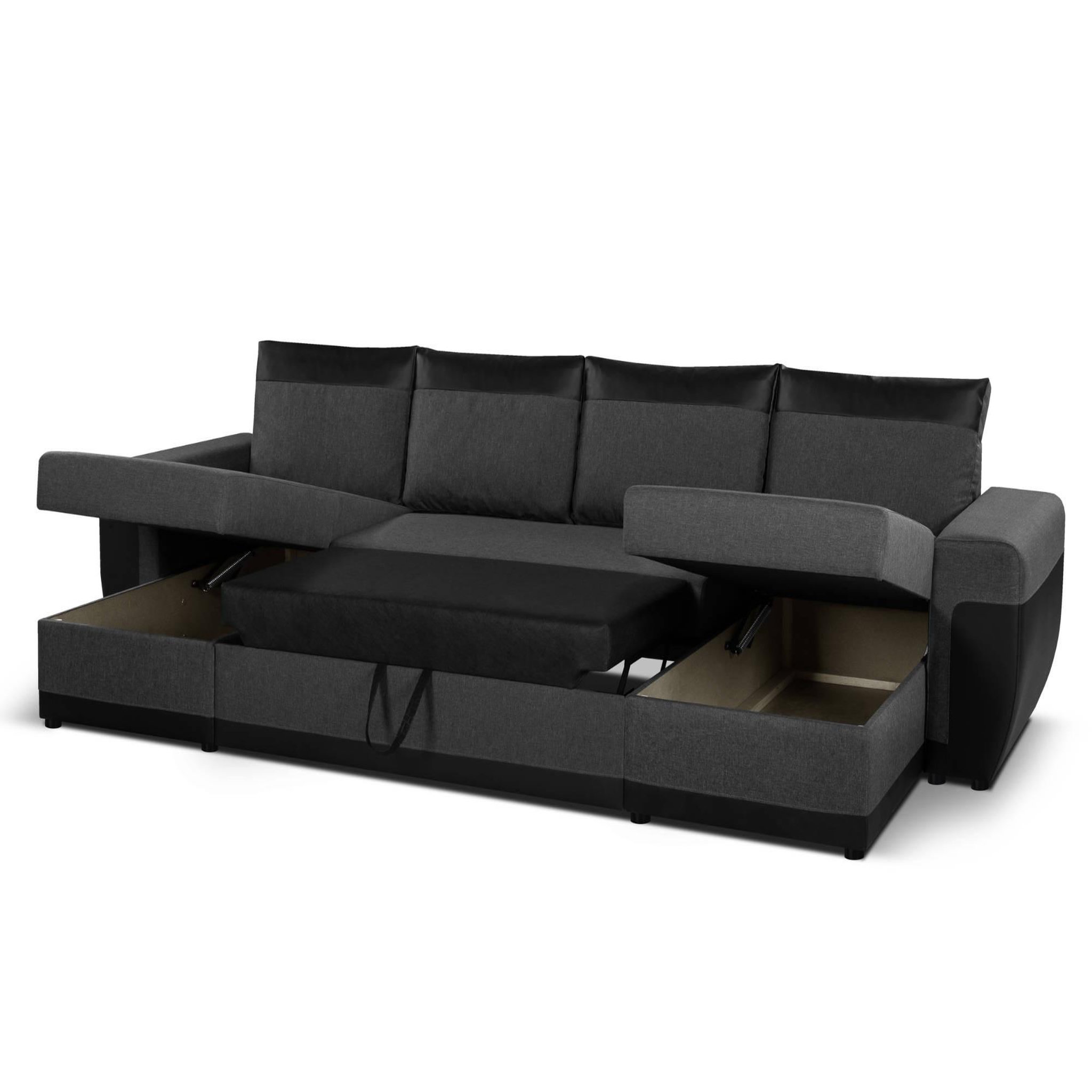 Voir la diapositive 2 : BEST MOBILIER Milan - canapé d'angle panoramique - convertible - 7 places - 2 coffres de rangement