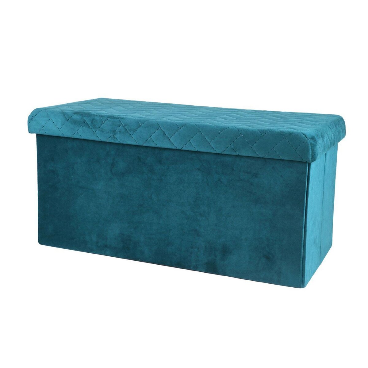 TOILINUX Banc de rangement pliable Kube en velours - Bleu vert
