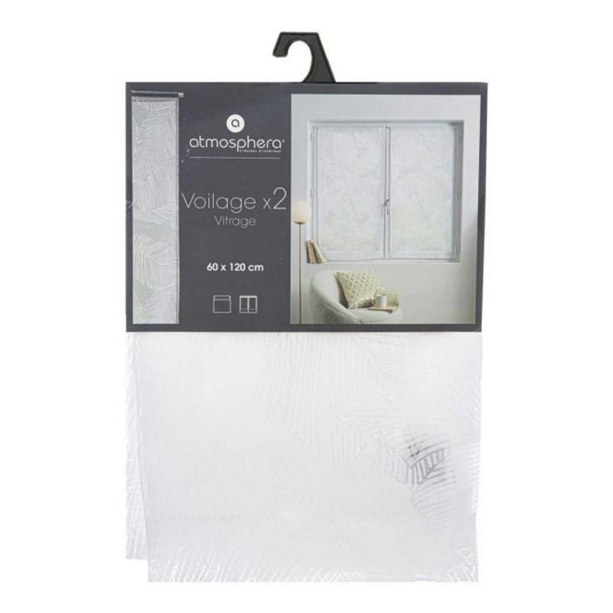 ATMOSPHERA 2 Voilages Indi - Longueur 160 cm x Largeur 60 cm - Blanc