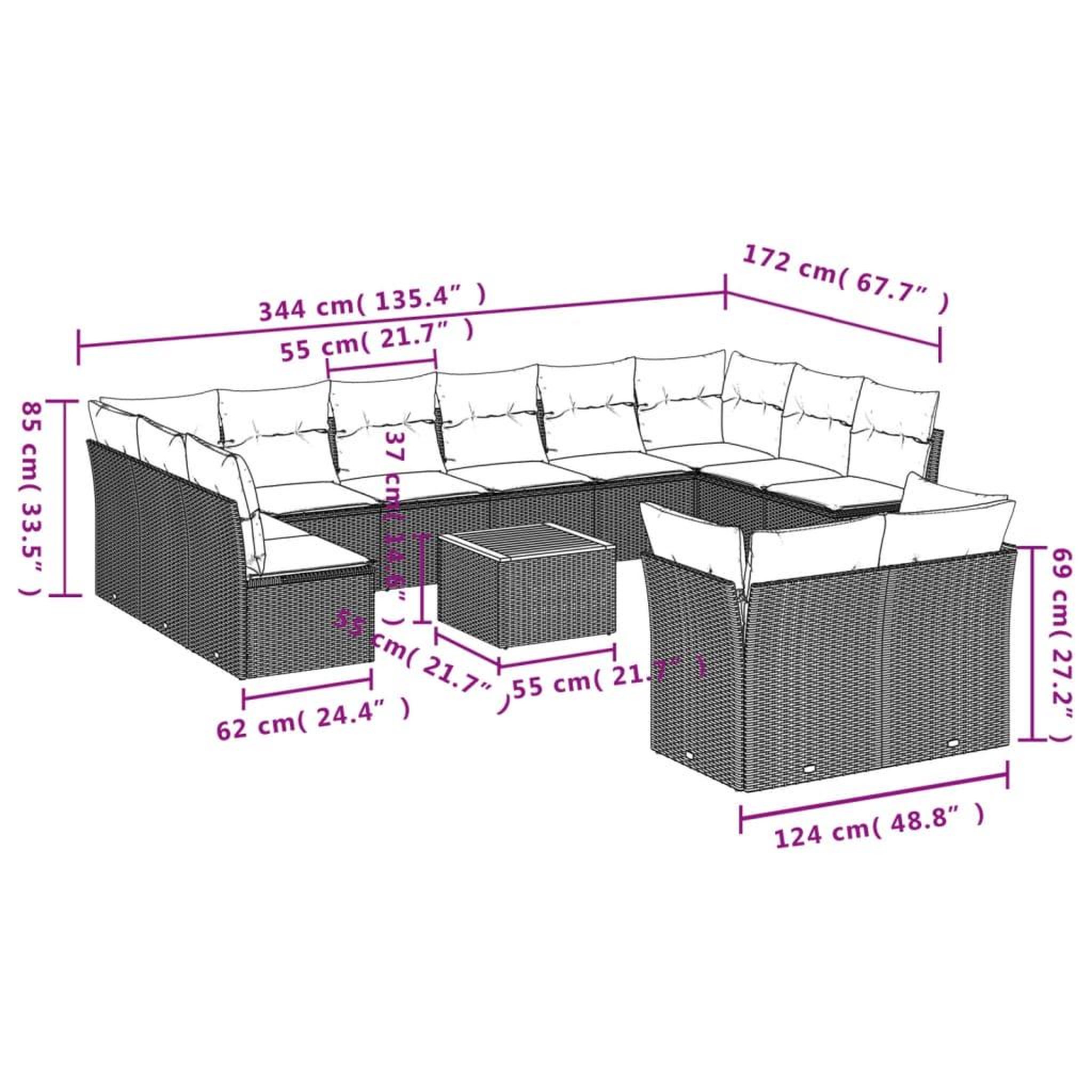 Voir la diapositive 4 : VIDAXL Salon de jardin avec coussins 13 pcs gris resine tressee