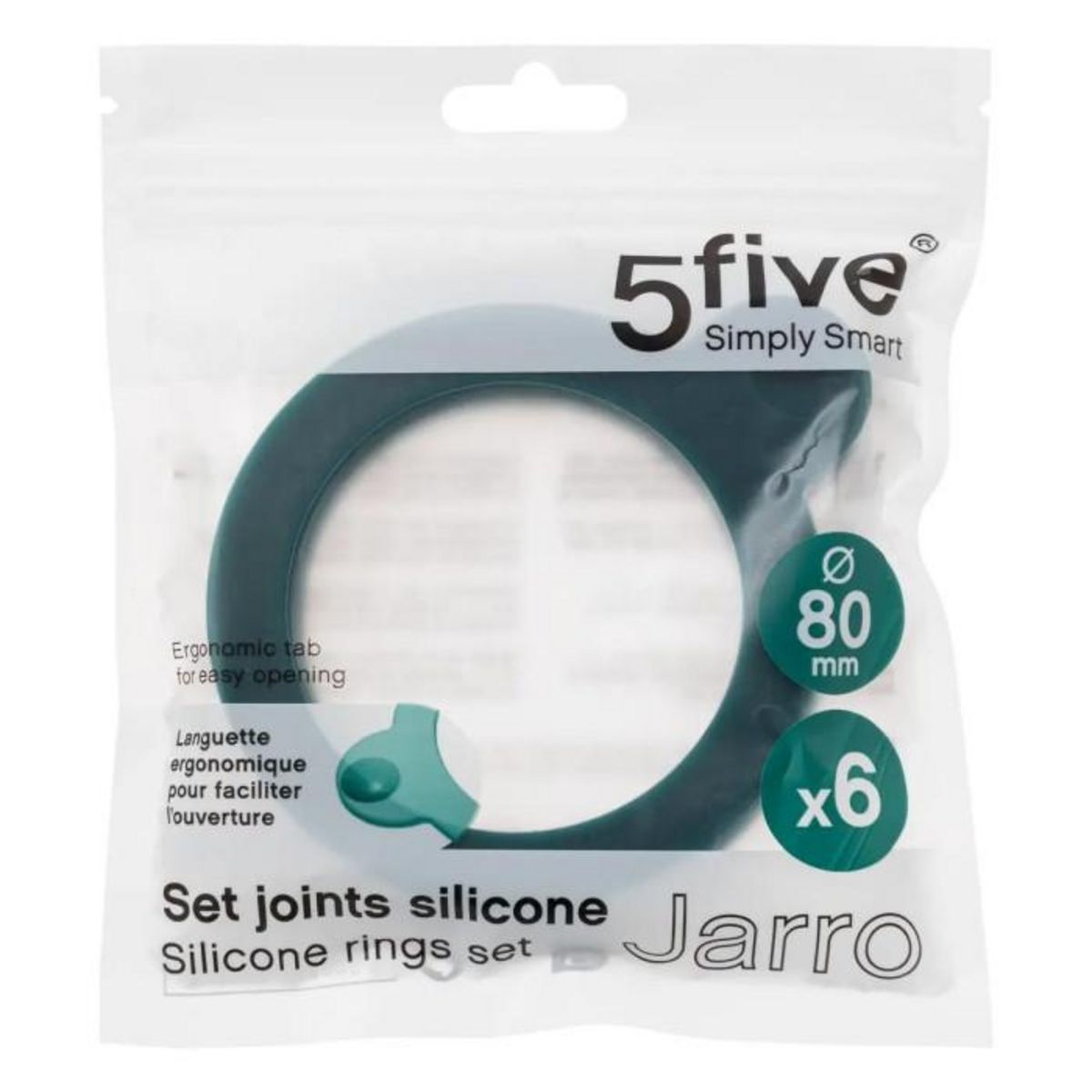 FIVE Lot de 6 Joints en Silicone  Jarro  8cm Bleu