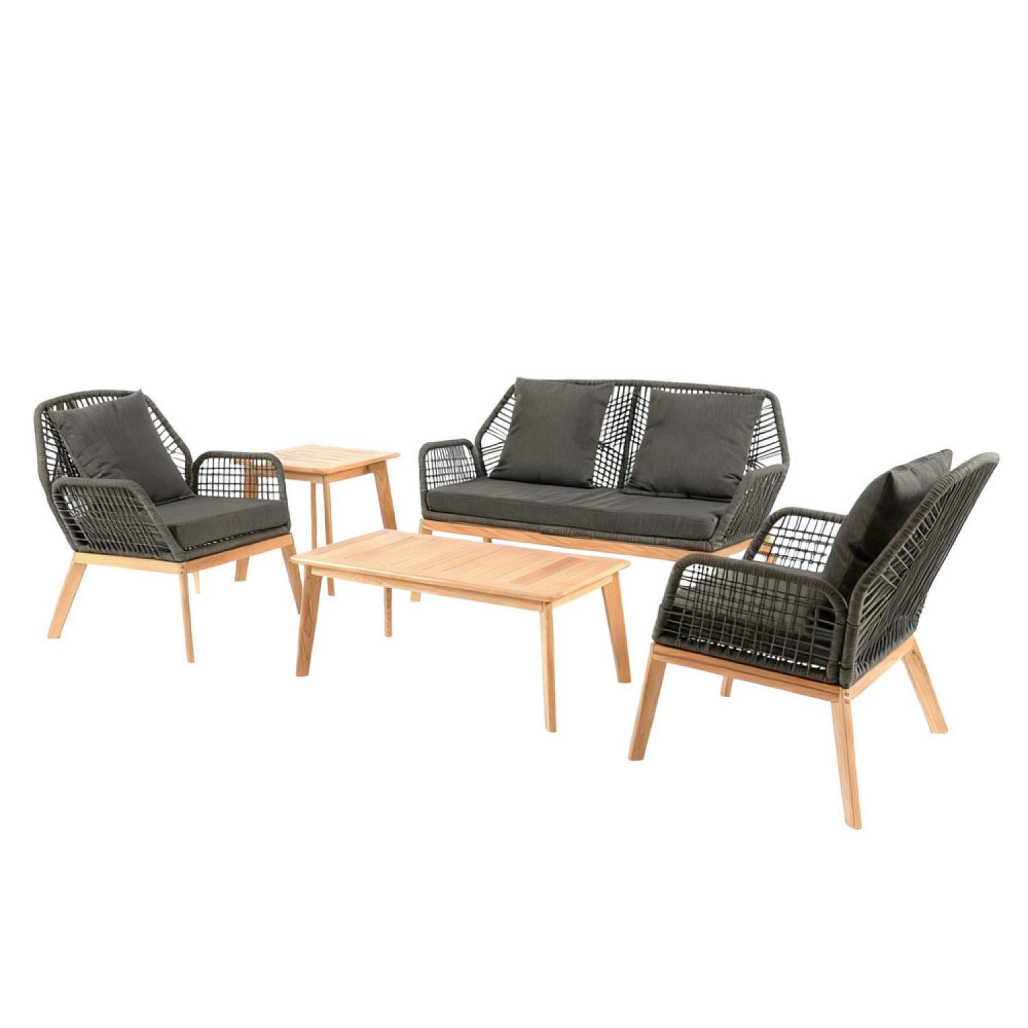 CONCEPT USINE Salon de jardin 4 places en bois avec 2 tables gris anthracite et bois rosario