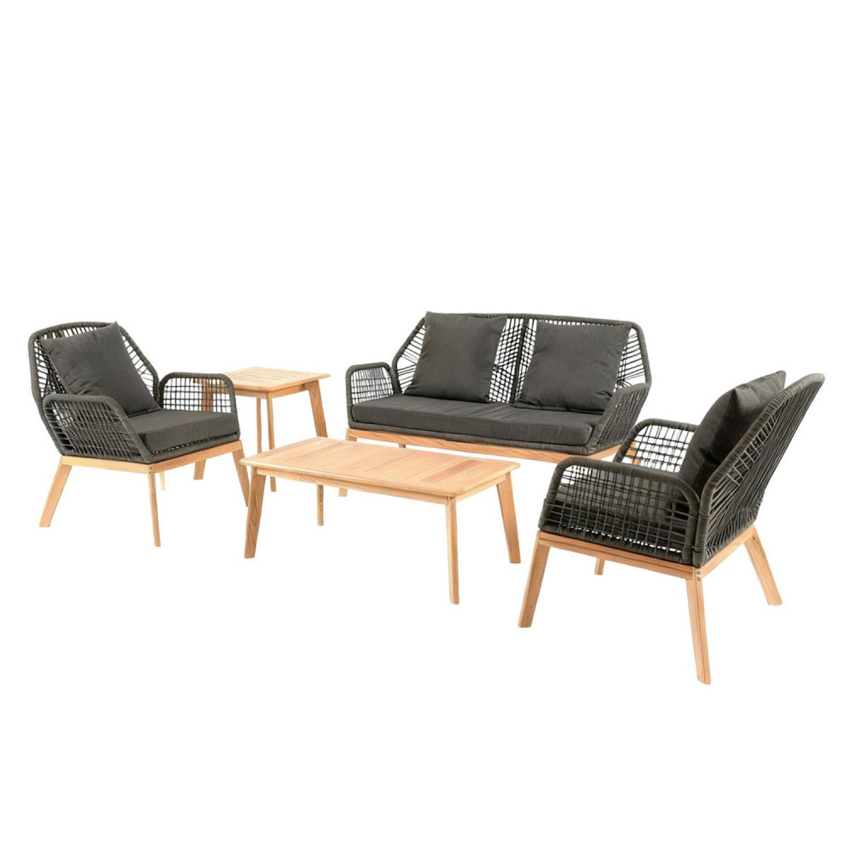 CONCEPT USINE Salon de jardin 4 places en bois avec 2 tables gris anthracite et bois ROSARIO