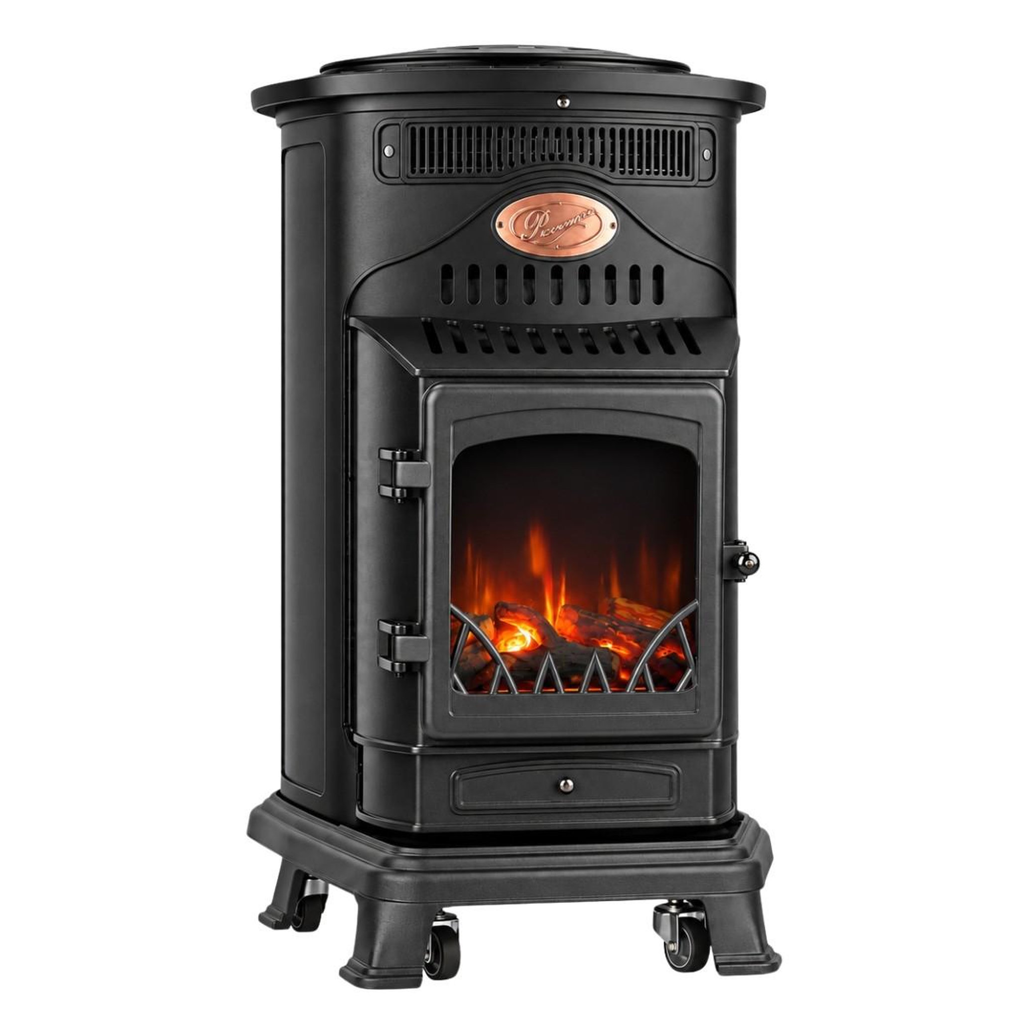 SAHARA Poêle à Gaz Provence Hybride 6kW Chauffage Electrique & Gaz Butane Fonte Noir Mat Effet feu de bois Sahara