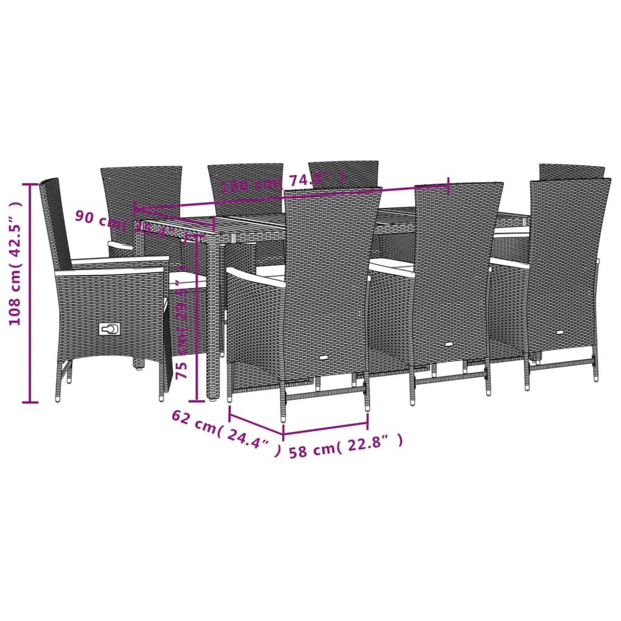 Voir la diapositive 5 : VIDAXL Ensemble a manger de jardin 9pcs coussins noir resine tressee