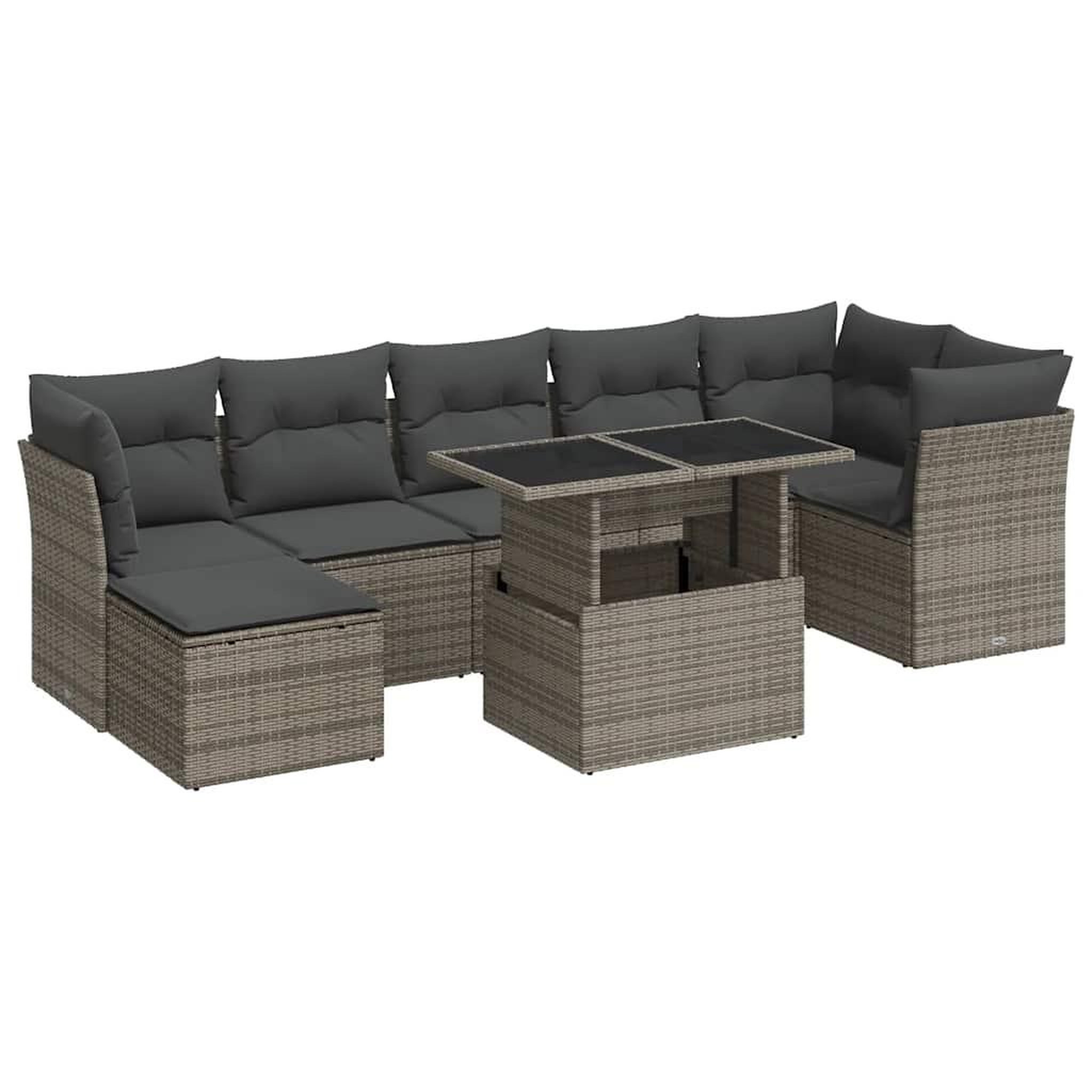 Voir la diapositive 2 : VIDAXL Salon de jardin 8 pcs avec coussins gris resine tressee