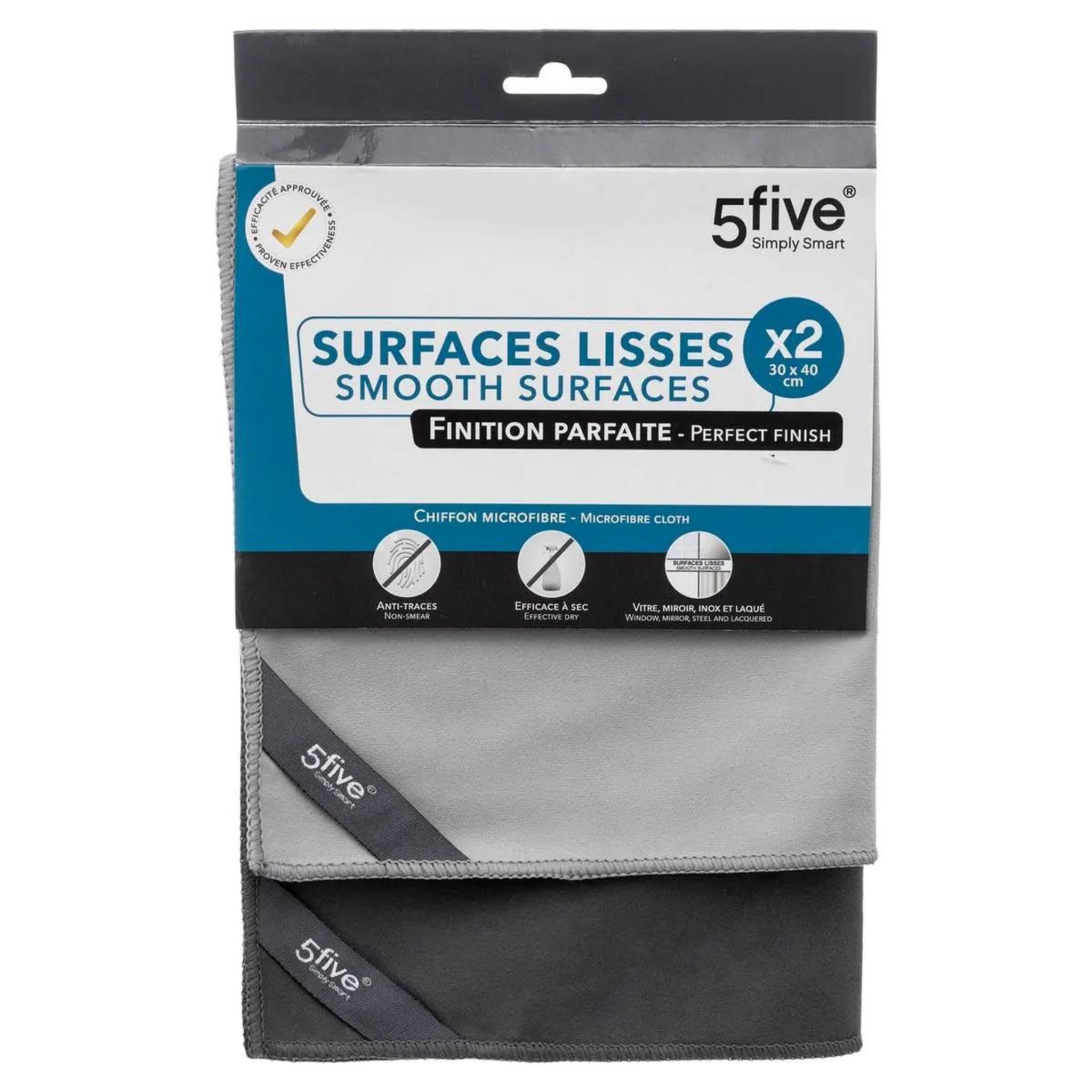FIVE Lot de 2 chiffons  surface lisse  30x40cm gris