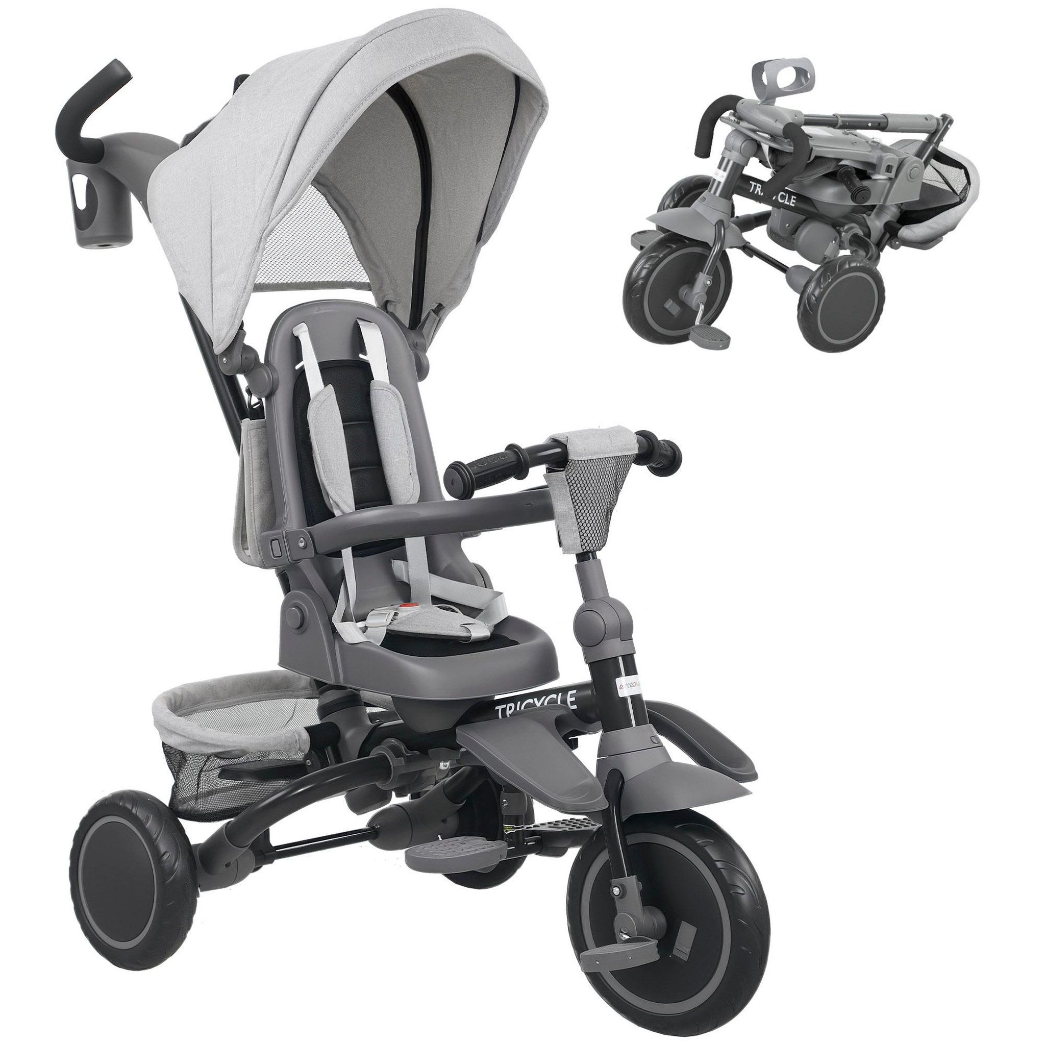 HOMCOM Tricycle évolutif pliable réglable 6 en 1 gris