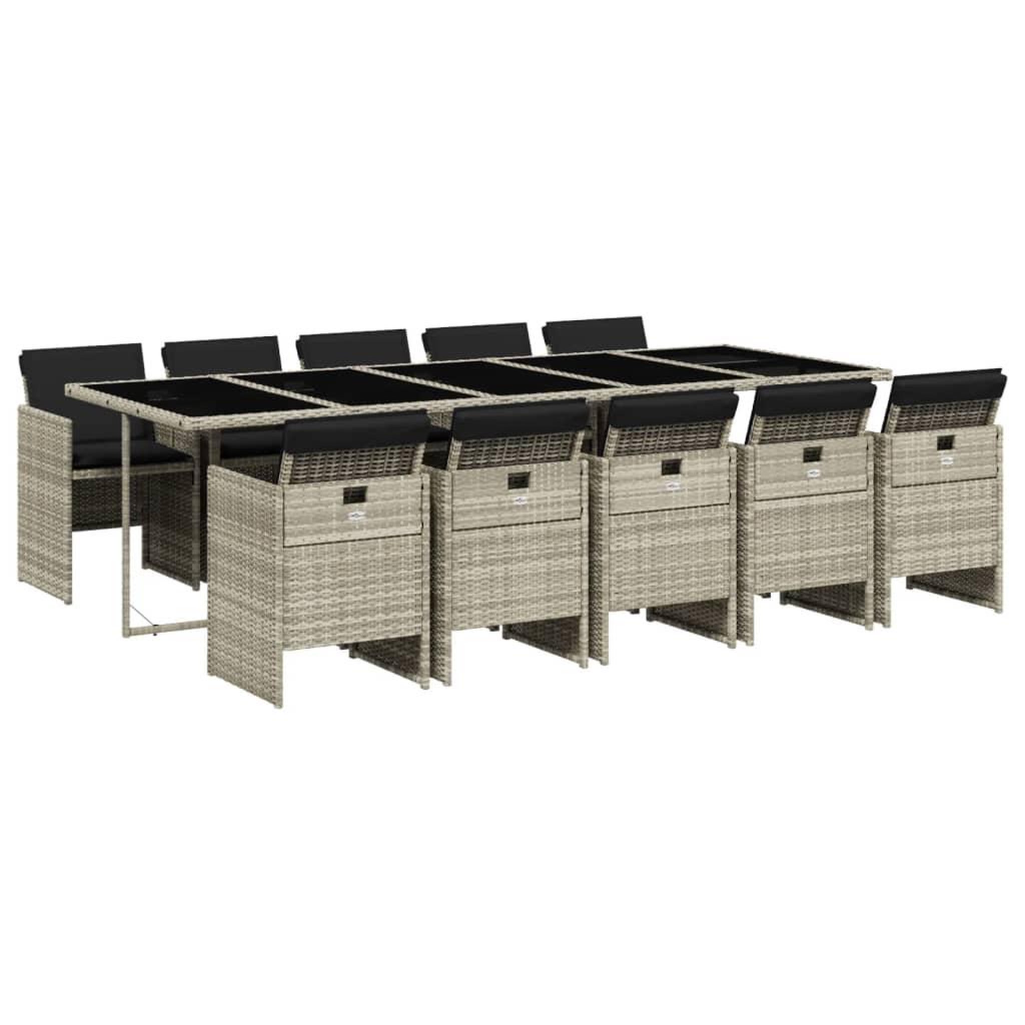 Voir la diapositive 2 : VIDAXL Ensemble a manger de jardin 11pcs avec coussins gris poly rotin