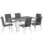 Voir la diapositive 1 : OUTSUNNY Ensemble de jardin 6 pers. 6 chaises empilables table plateau verre trempé 5 mm métal époxy gris textilène noir