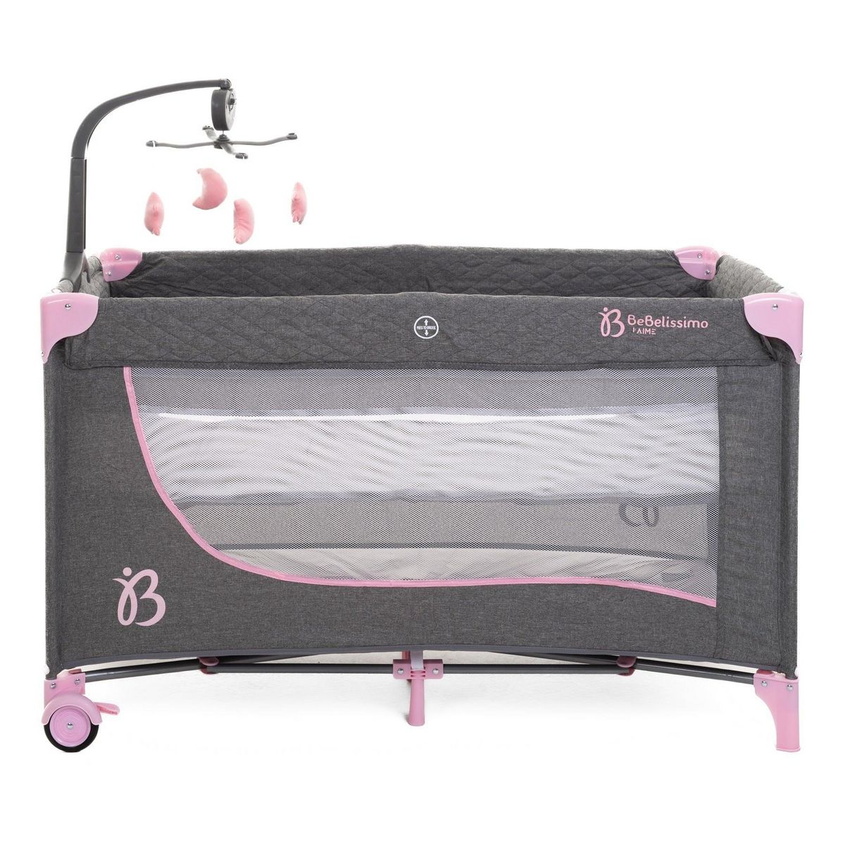 BEBELISSIMO BEBELISSIMO - Lit parapluie bébé - berceau bébé - dès la naissance - Nuit - lit pliant - 2 niveaux - rose