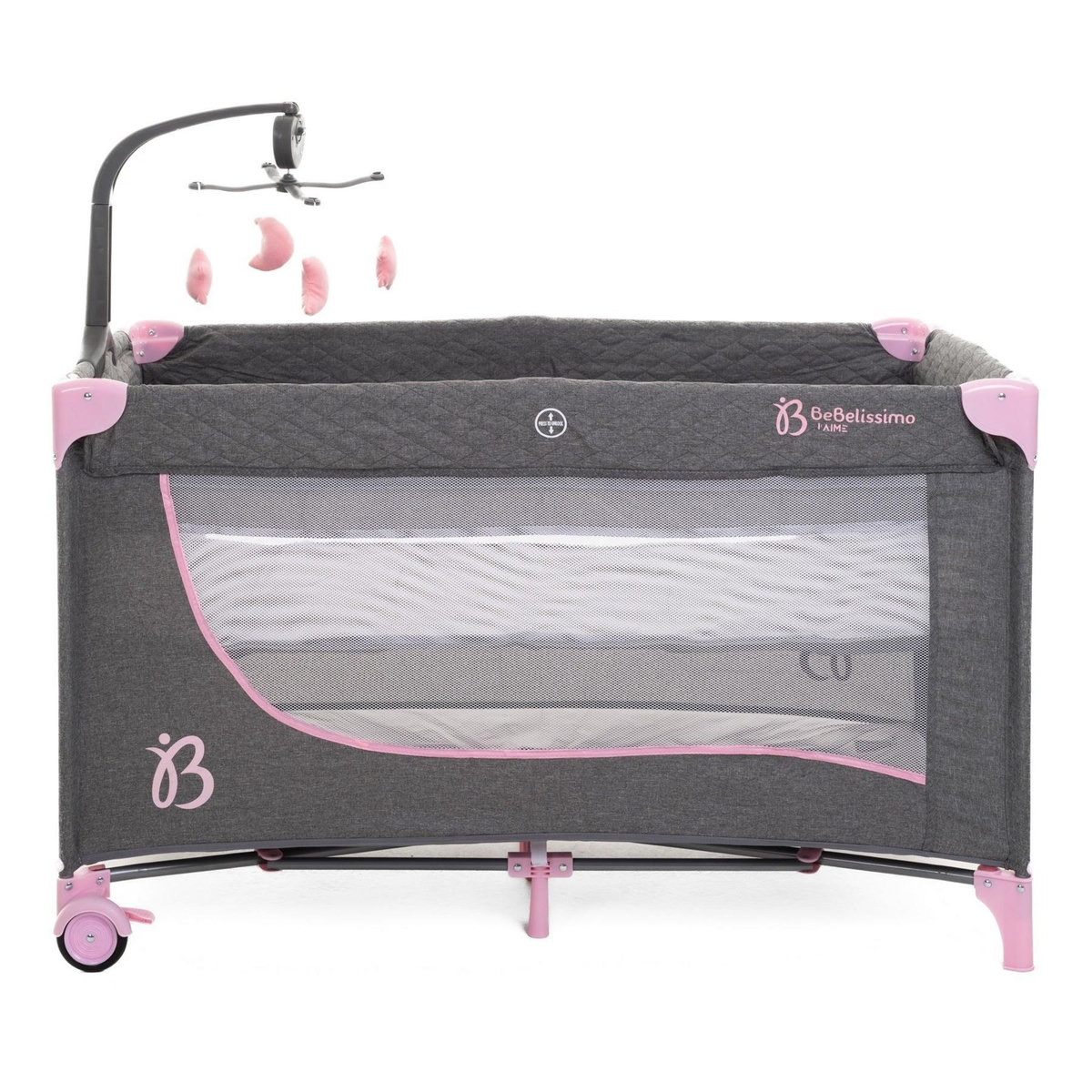 BEBELISSIMO BEBELISSIMO - Lit parapluie bébé - berceau bébé - dès la naissance - Nuit - lit pliant - 2 niveaux - rose