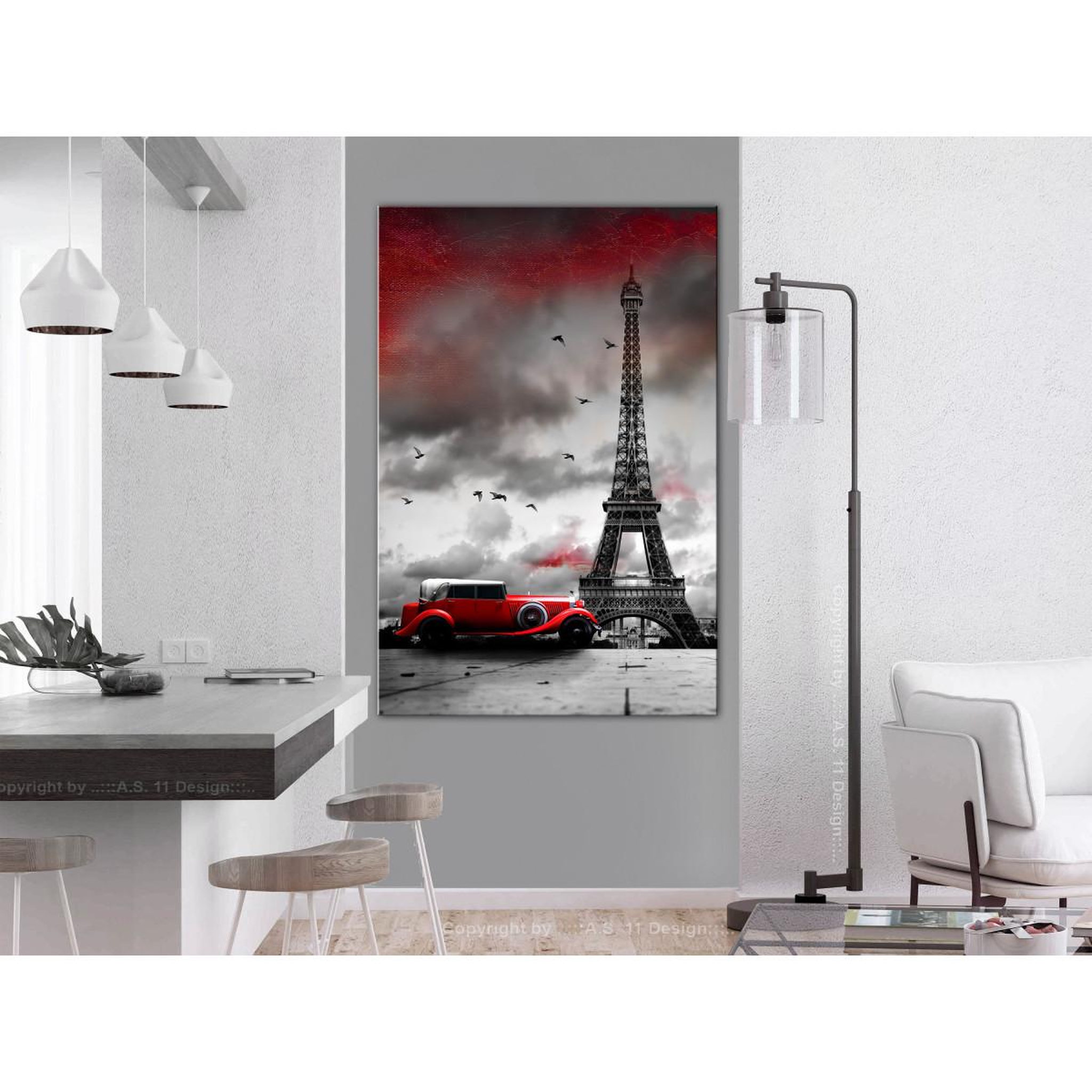 Voir la diapositive 2 : Paris Prix Tableau imprimé  red car in paris