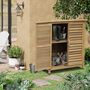 Voir la diapositive 2 : OUTSUNNY Armoire de jardin abri jardin remise pour outils sur pied dim. 87L x 46l x 96H cm étagère portes persiennes toit bitumé bois sapin autoclave vert