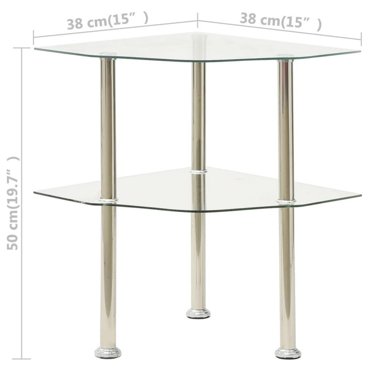 VIDAXL Table d'appoint 2 niveaux Transparent 38x38x50 cm Verre trempe