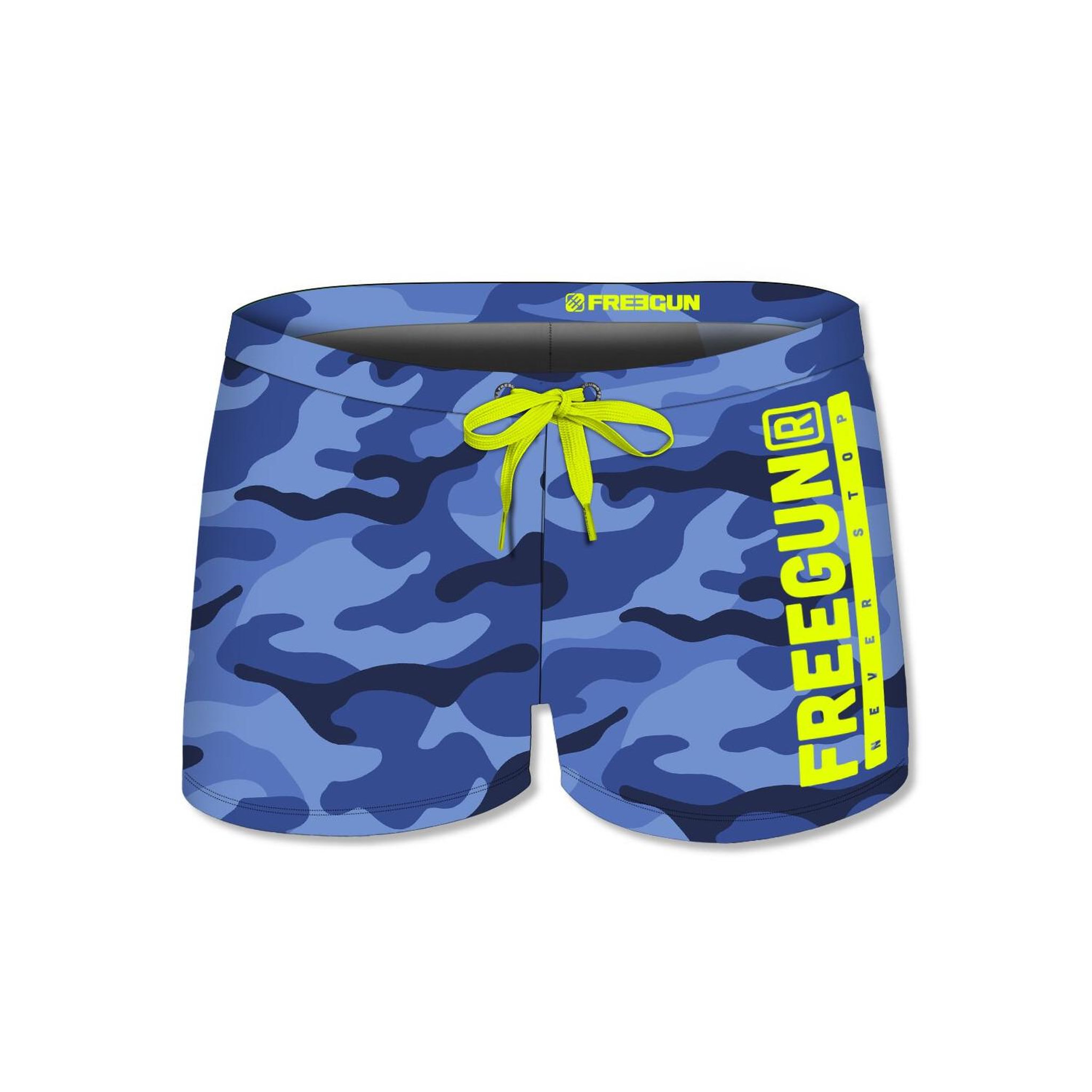 FREEGUN Boxer de bain enfant imprimé camou. Coloris disponibles : Bleu