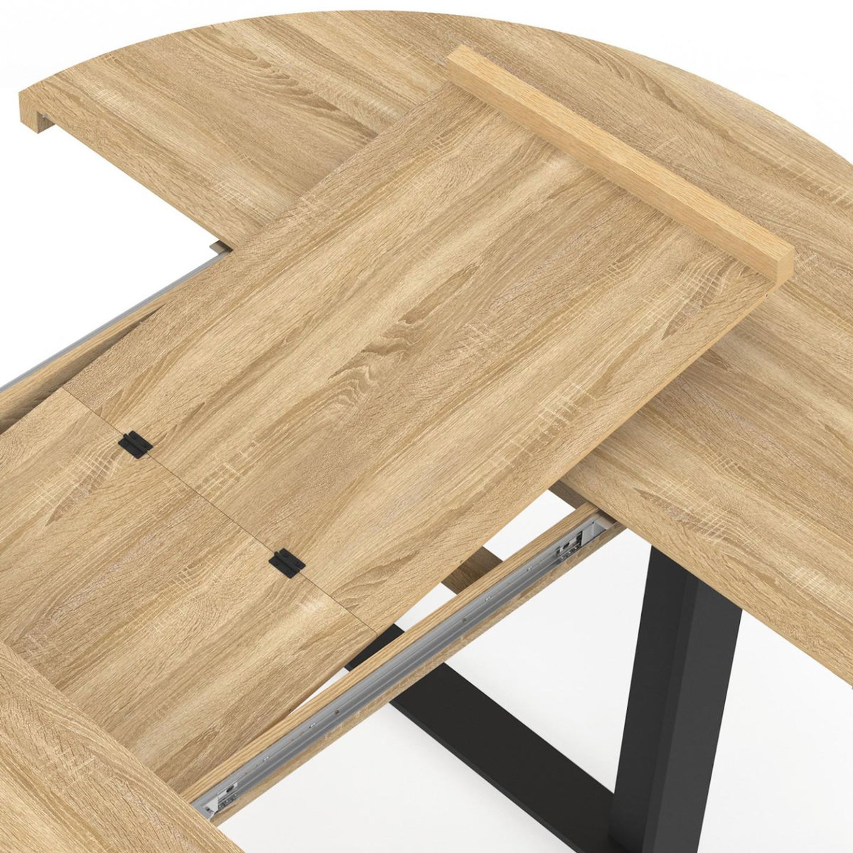 ID MARKET Table à manger extensible ronde PHOENIX 6-10 personnes bois et noir 140-200 cm