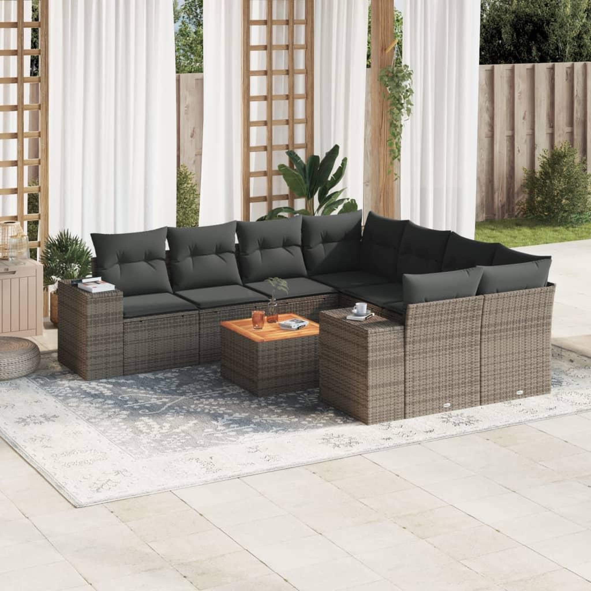 VIDAXL Salon de jardin 9 pcs avec coussins gris resine tressee