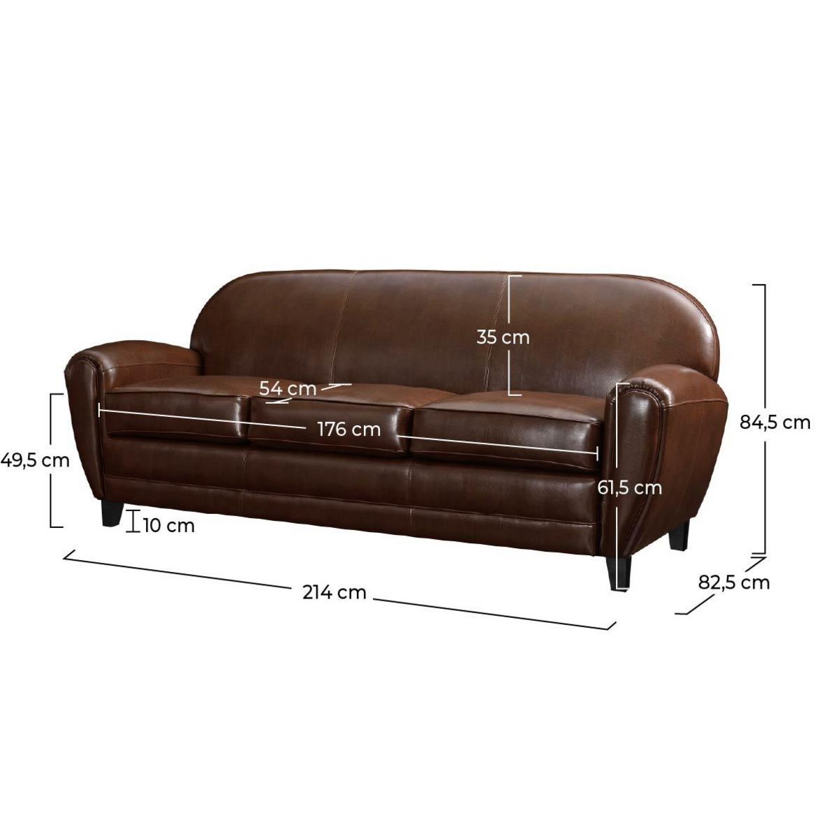 Rendez vous déco Canapé 3 places marron en croute de cuir enduite - Club