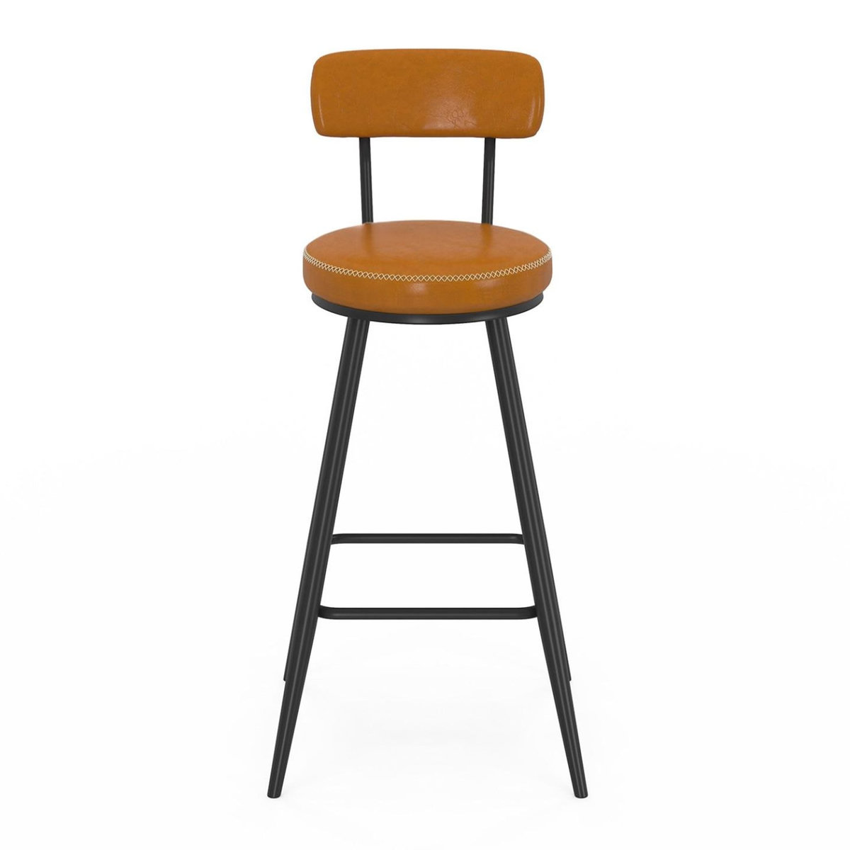 ID MARKET Lot de 4 tabourets de bar ISAURE PU marron avec coutures et pieds métal noir