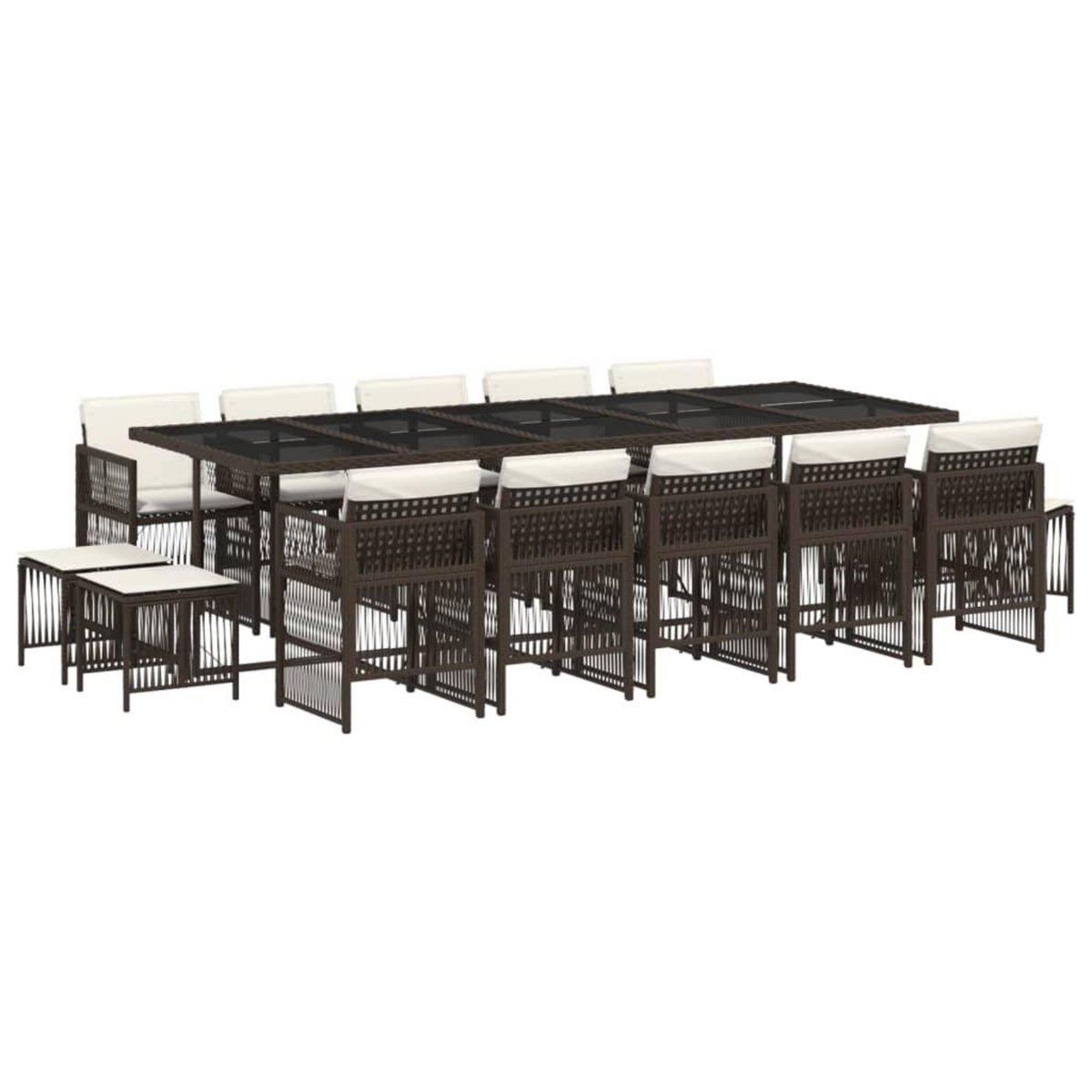 VIDAXL Ensemble a manger de jardin avec coussins 15 pcs marron rotin