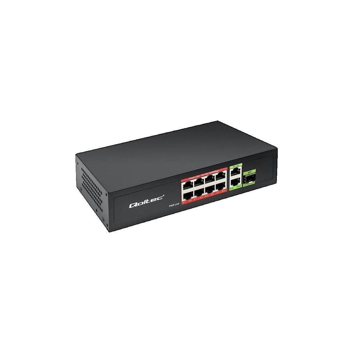 QOLTEC Switch réseau Qoltec 8 ports RJ45 PoE + Uplink RJ45 et SFP Noir