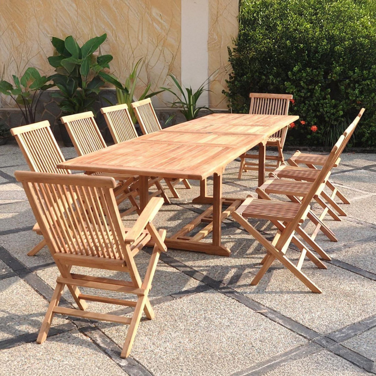 CONCEPT USINE Salon de jardin teck 12 places table rectangulaire 8 chaises 2 fauteuils KAJANG