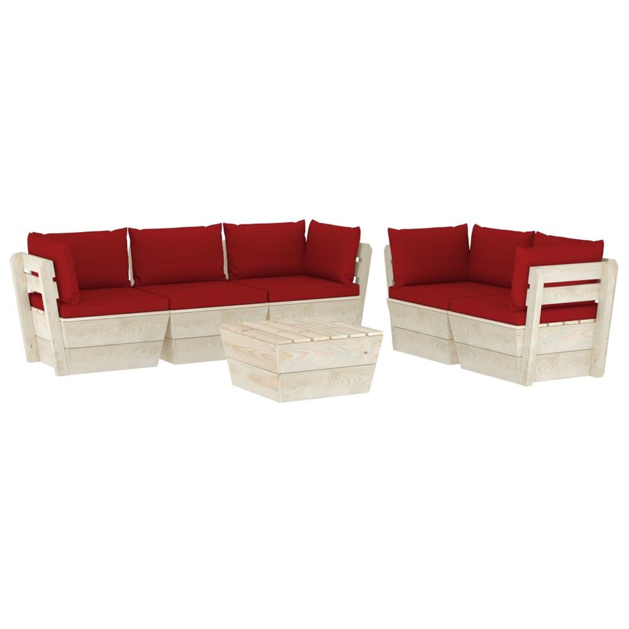 Voir la diapositive 2 : VIDAXL Salon de jardin palette 6 pcs avec coussins bois d'epicea
