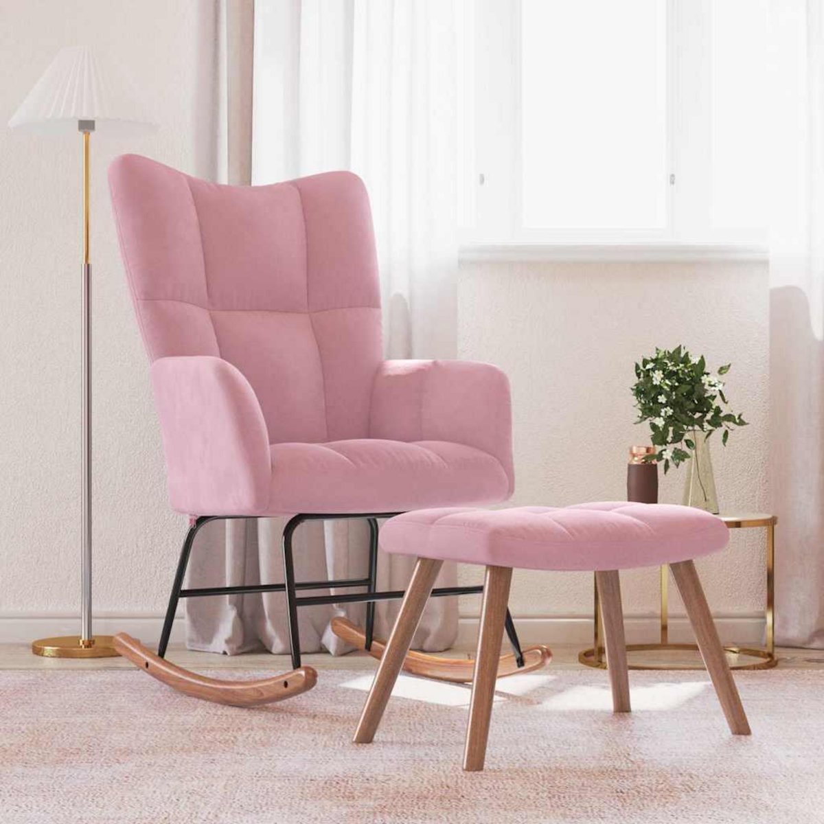 VIDAXL Chaise a bascule avec repose-pied Rose Velours