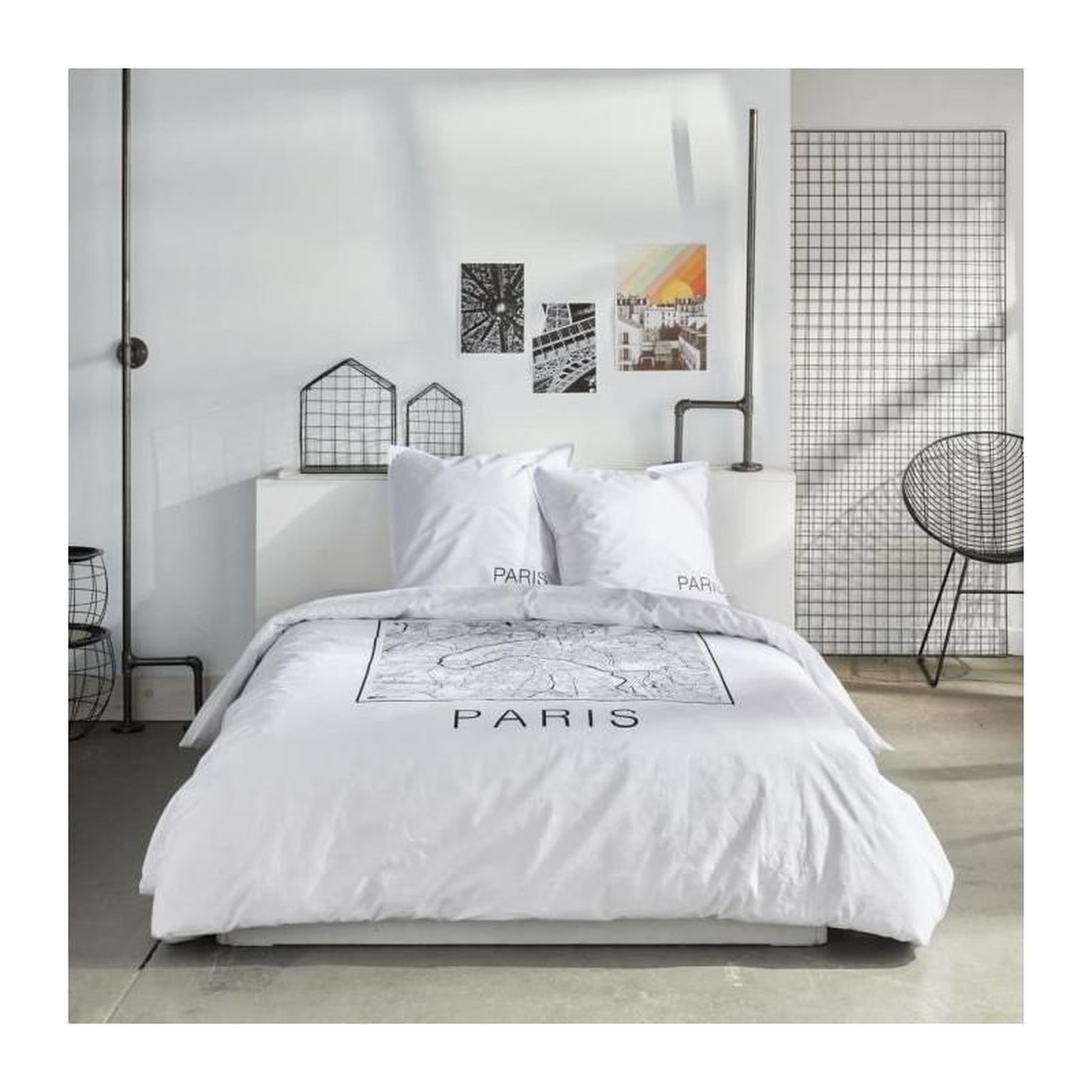 Today Parure de lit - TODAY - JAVA - 2 personnes - 240x220 cm - Coton - Imprimé Paris - Blanc