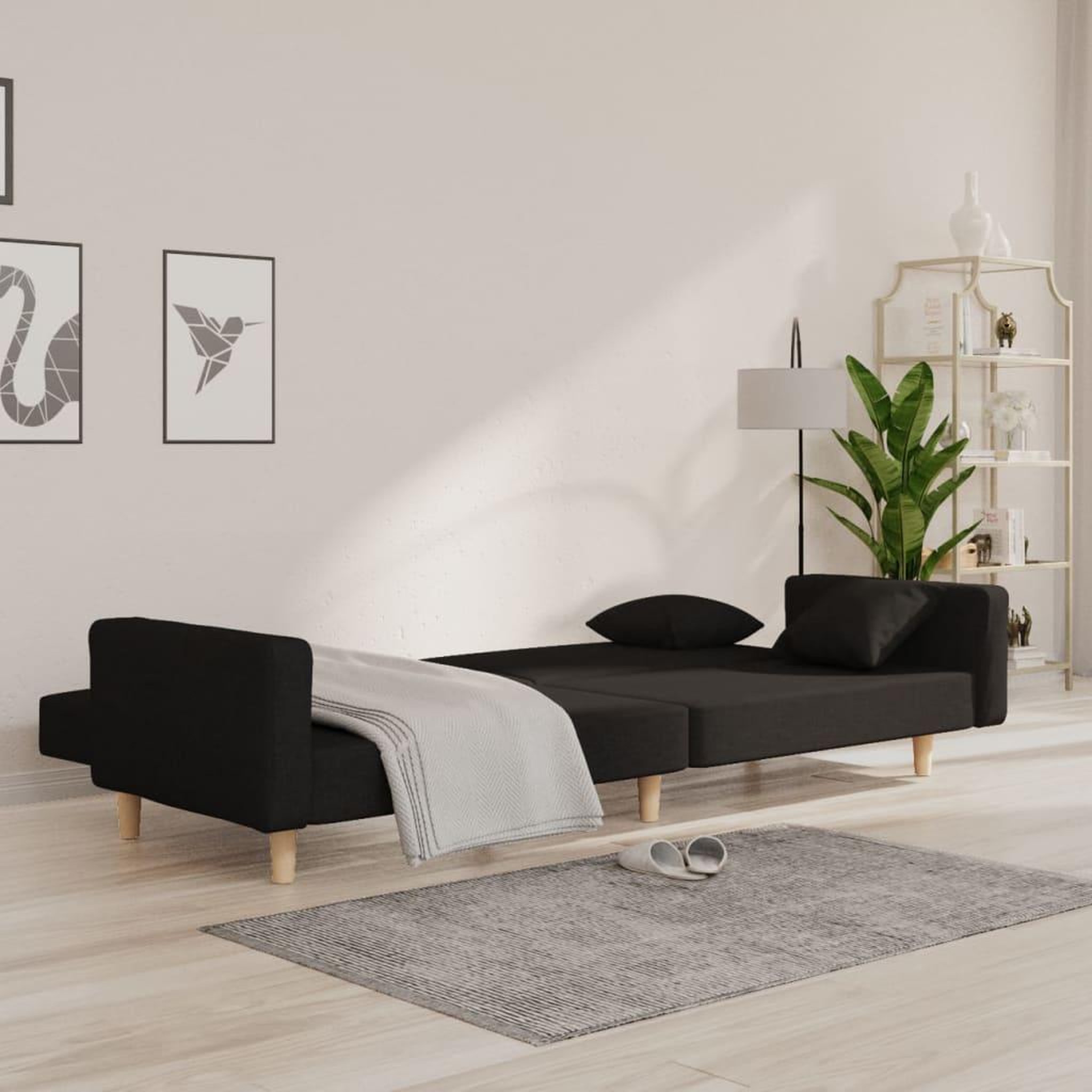 Voir la diapositive 3 : VIDAXL Canape-lit a 2 places avec deux oreillers noir tissu