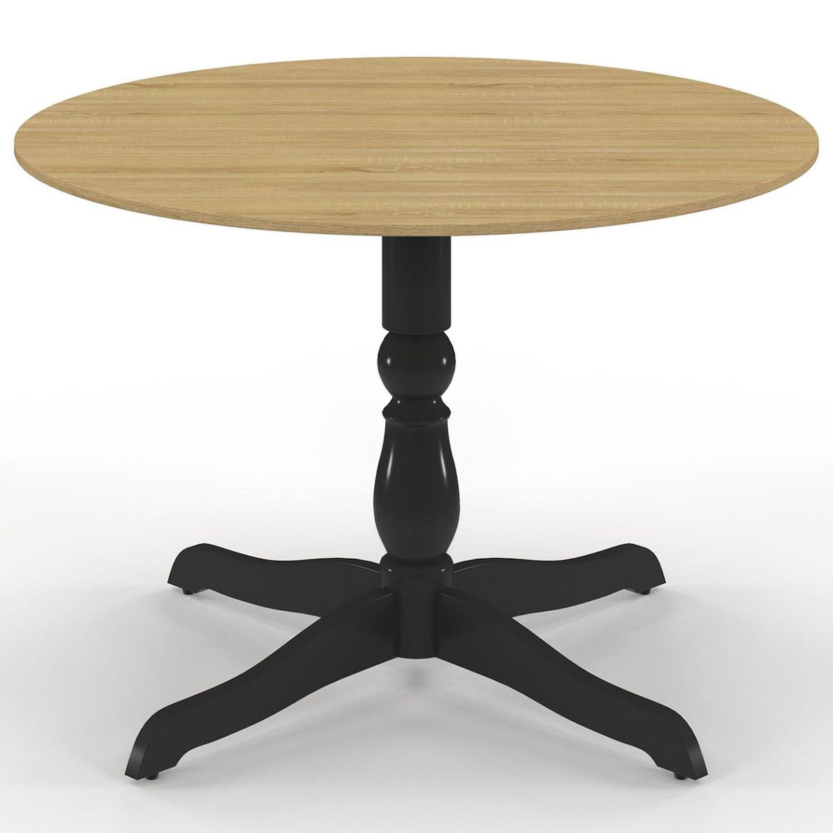 ID MARKET Table à manger ronde MARIE 4-6 personnes bois façon hêtre et noir 110 cm