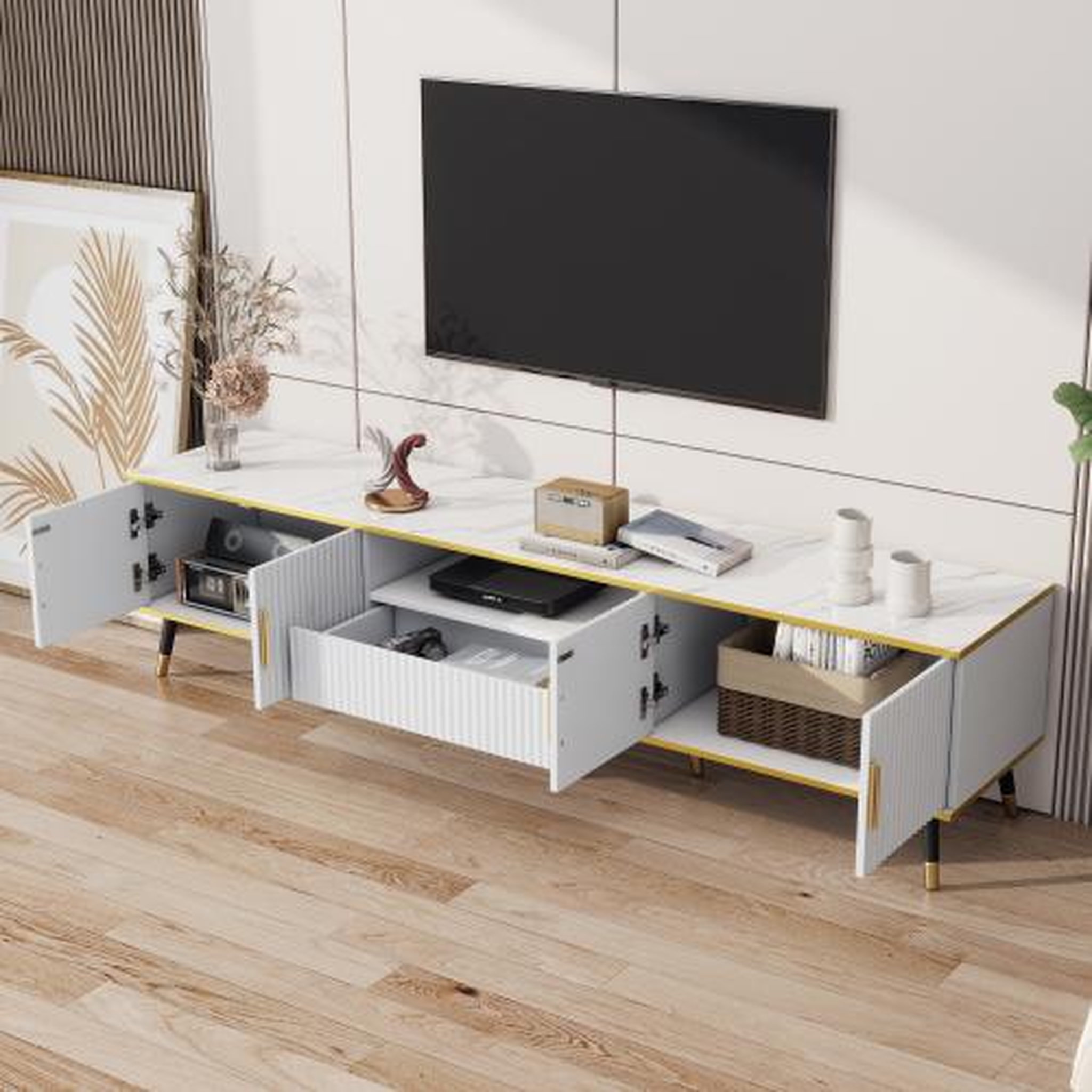 Voir la diapositive 5 : MERAX Meuble tv blanc 200 cm panneau de particules