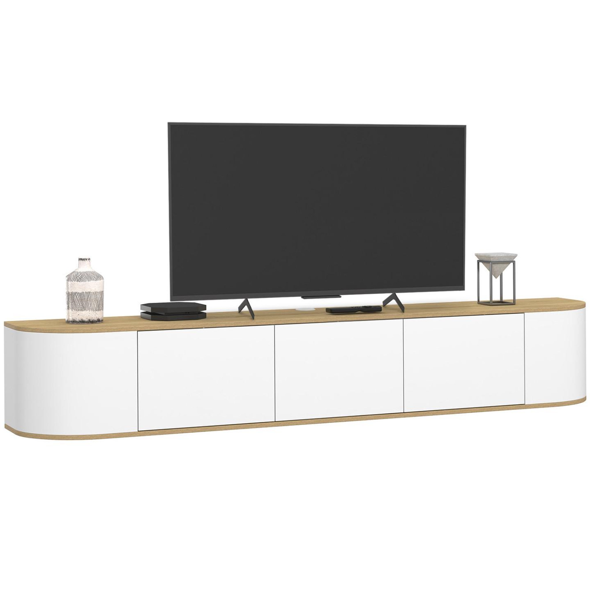 ID MARKET Meuble tv 180 cm suspendu leora 3 portes bois et blanc