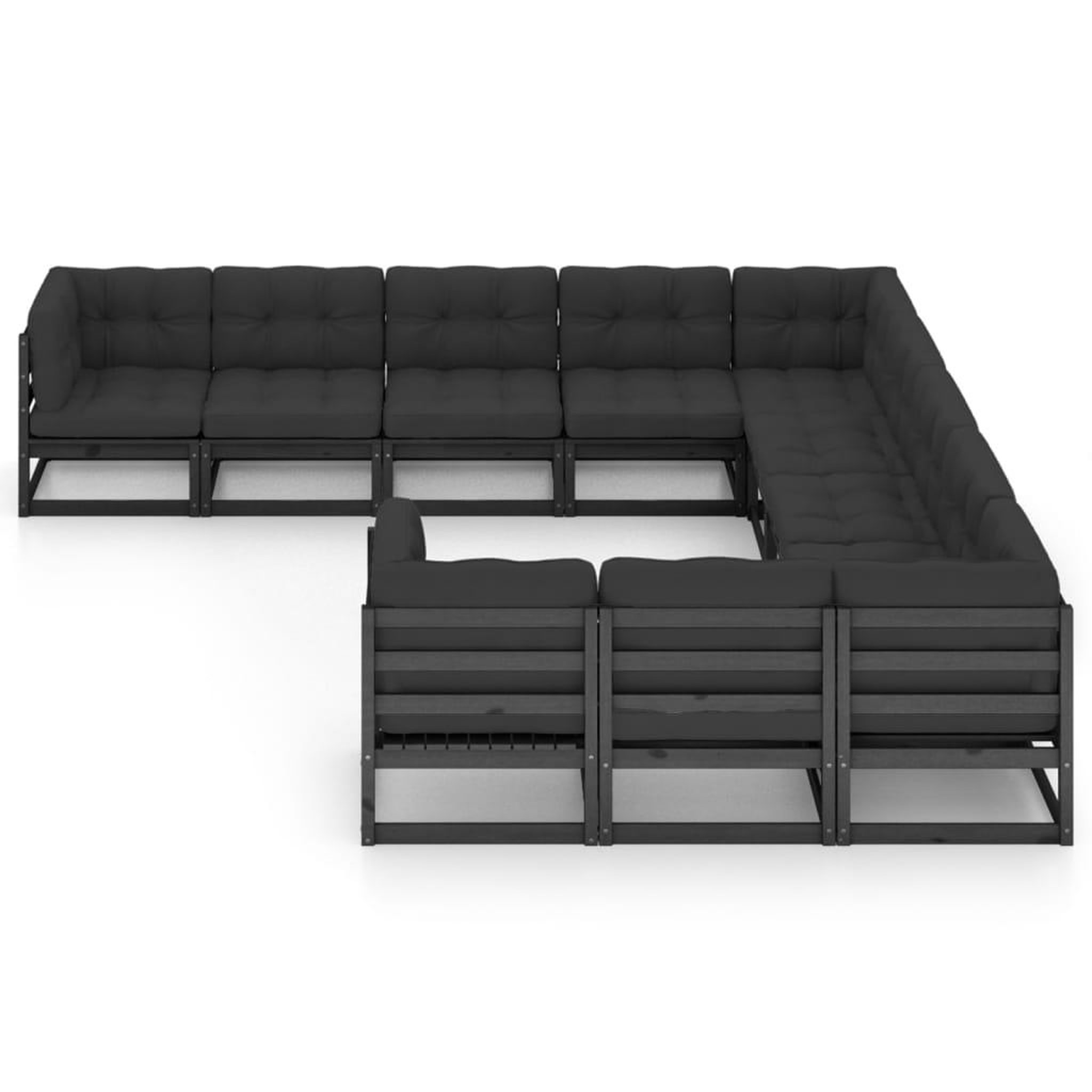 Voir la diapositive 2 : VIDAXL Salon de jardin 11 pcs avec coussins Noir Bois de pin massif