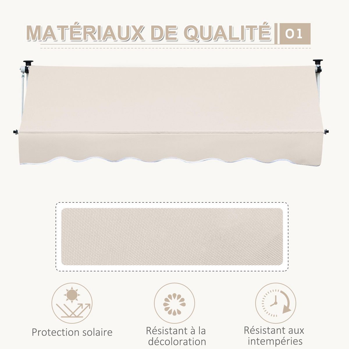 OUTSUNNY Store banne manuel rétractable 4L x 1,2l m inclinaison et hauteur réglable installation rapide métal alu polyester anti-UV crème