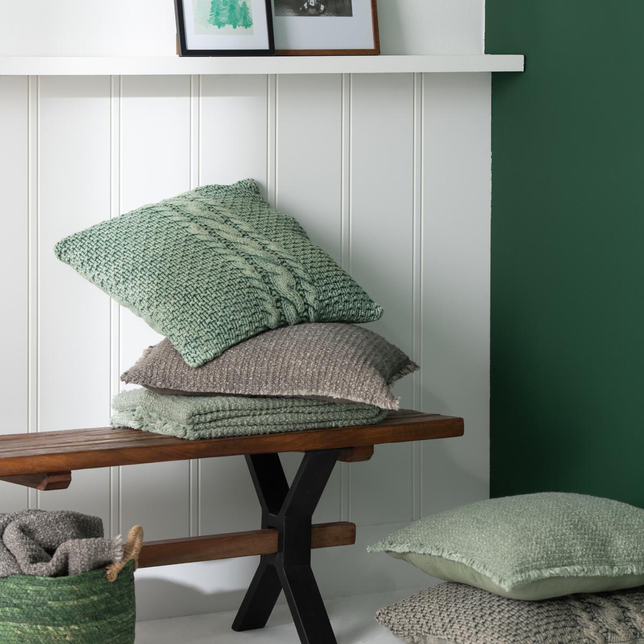 Voir la diapositive 3 : J-LINE Coussin en tricot tressé  helena  50x50cm vert