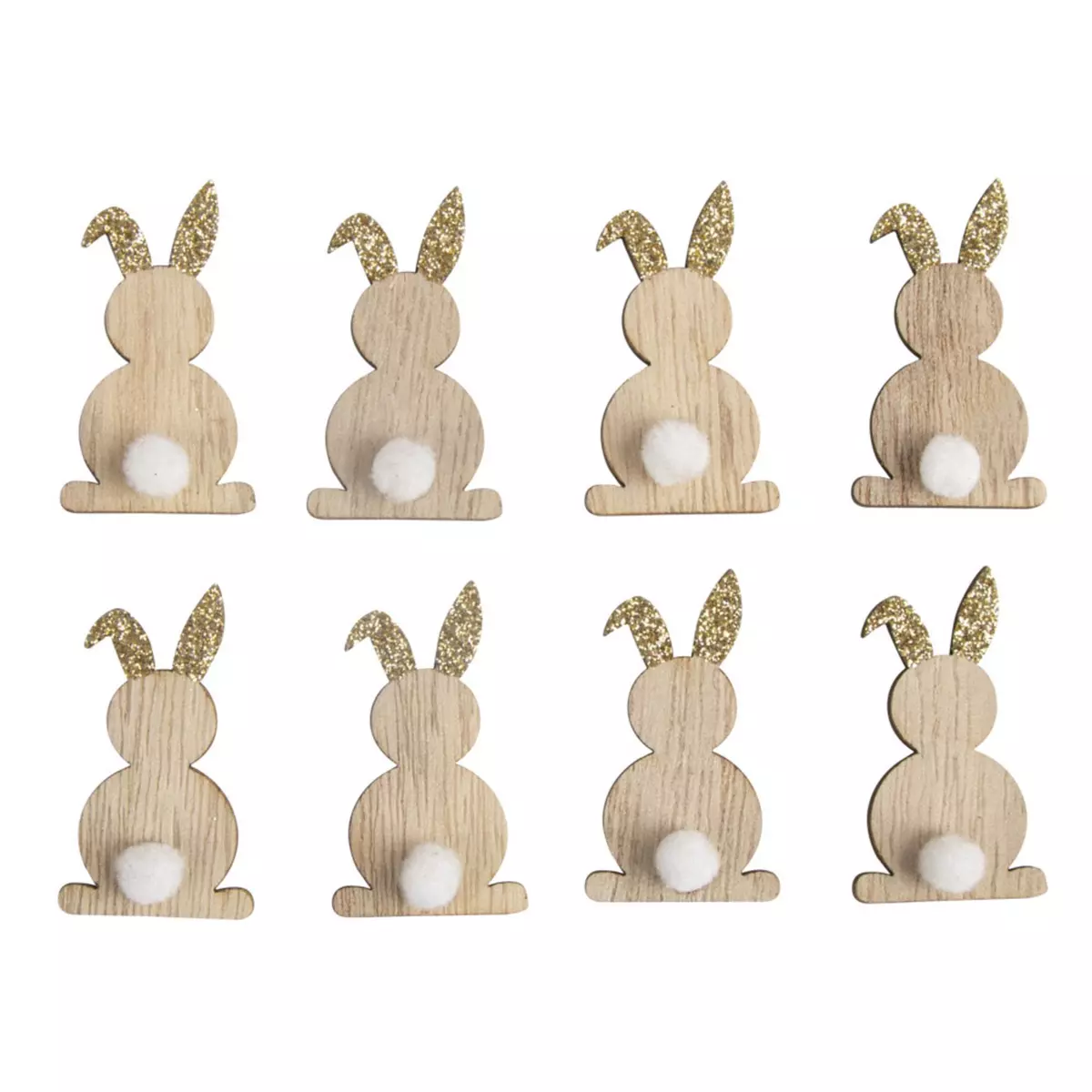 Rayher Miniatures en bois Lapins, cachemire or, 4,5cm, avec point adhésif, 8 pces