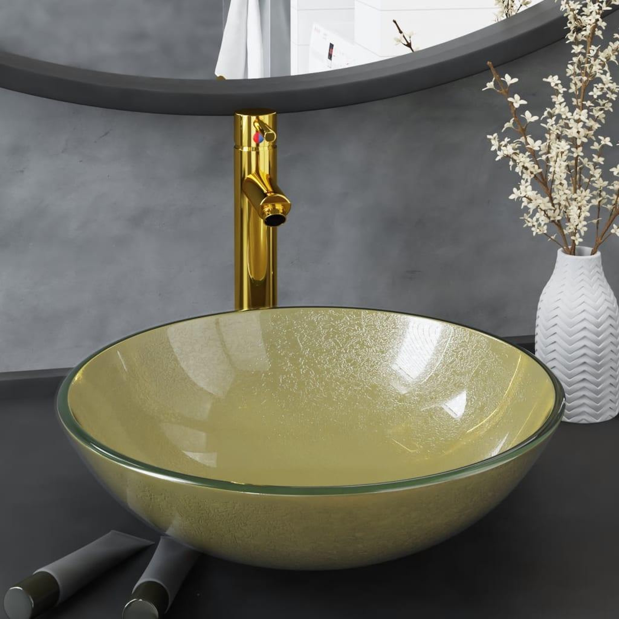 Voir la diapositive 1 : VIDAXL Lavabo de bain avec robinet et drain a poussoir Verre trempe
