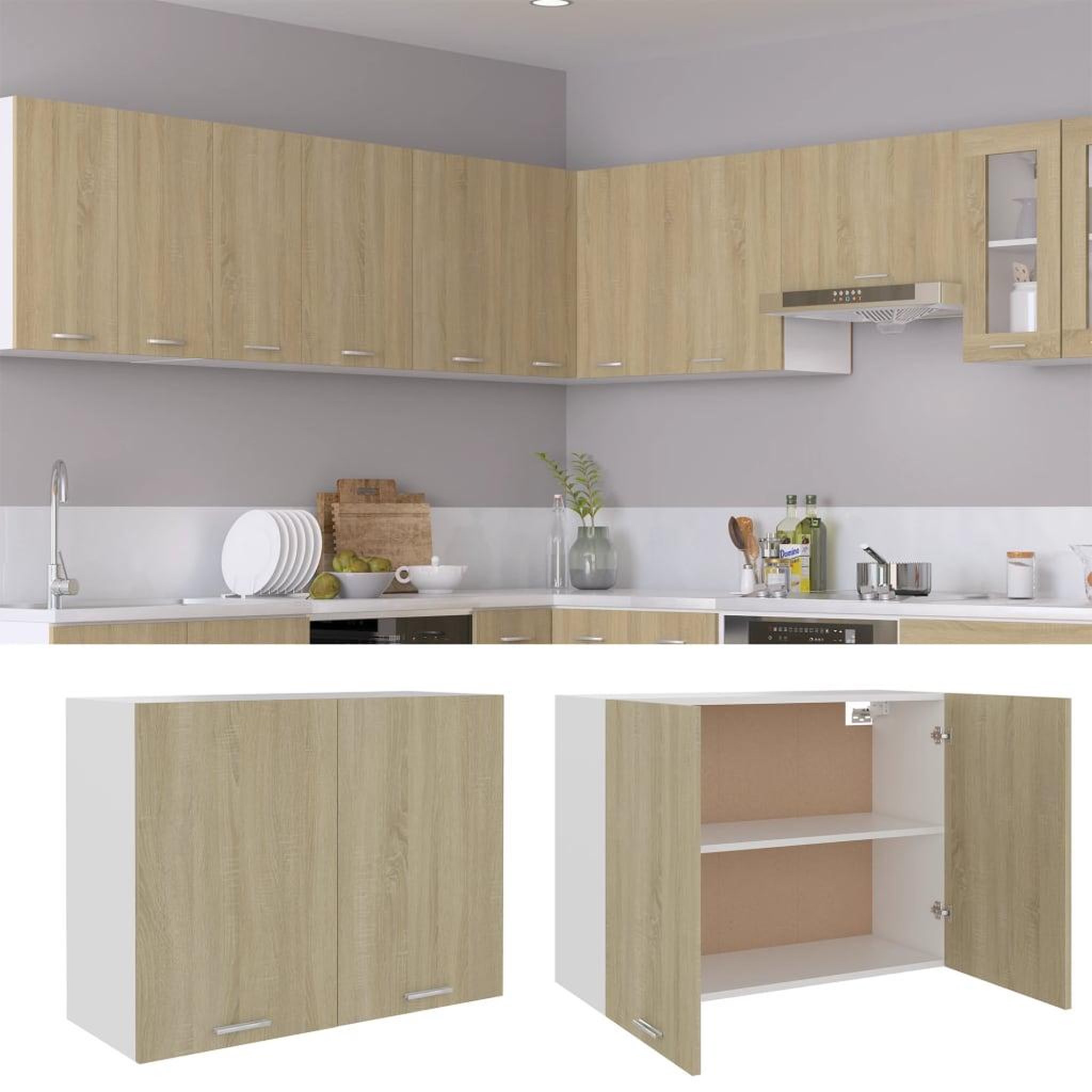 Voir la diapositive 2 : VIDAXL Armoire suspendue Chene sonoma 80x31x60 cm Bois d'ingenierie