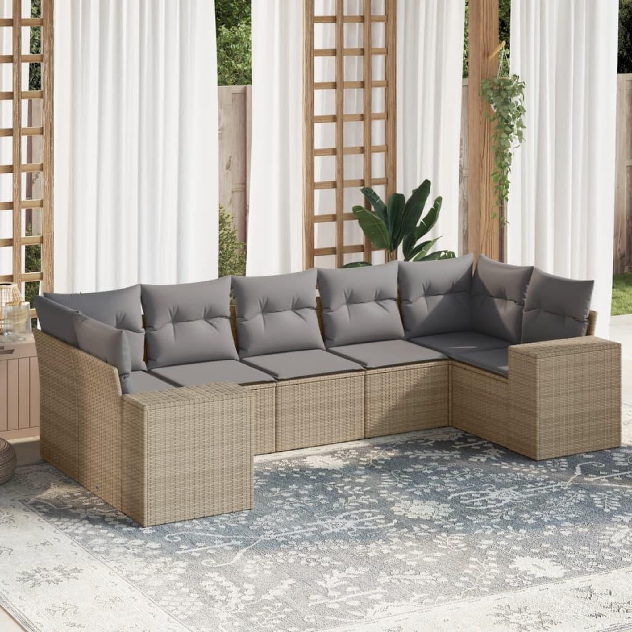 VIDAXL Salon de jardin avec coussins 7 pcs beige resine tressee