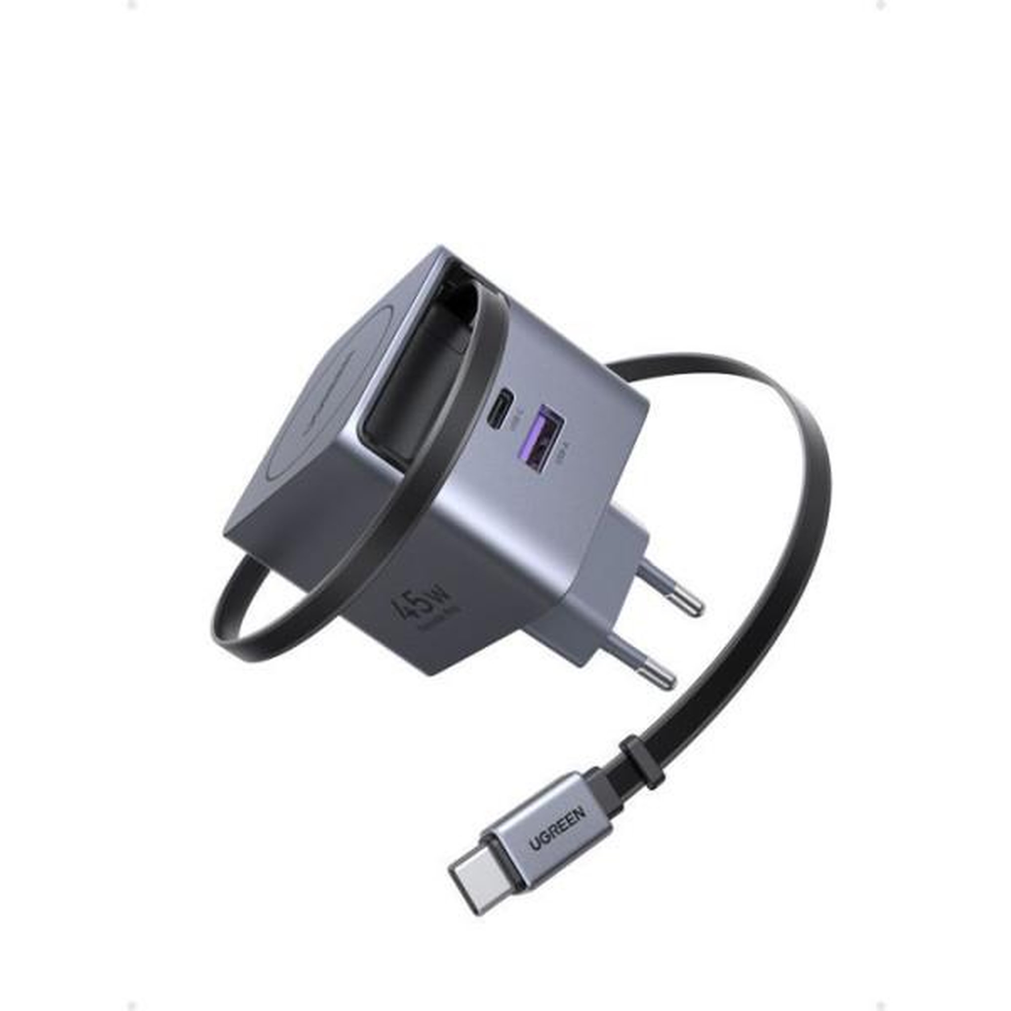 Voir la diapositive 4 : UGREEN Chargeur secteur - ugreen - 45w - usb-a et usb-c - rétractable - noir
