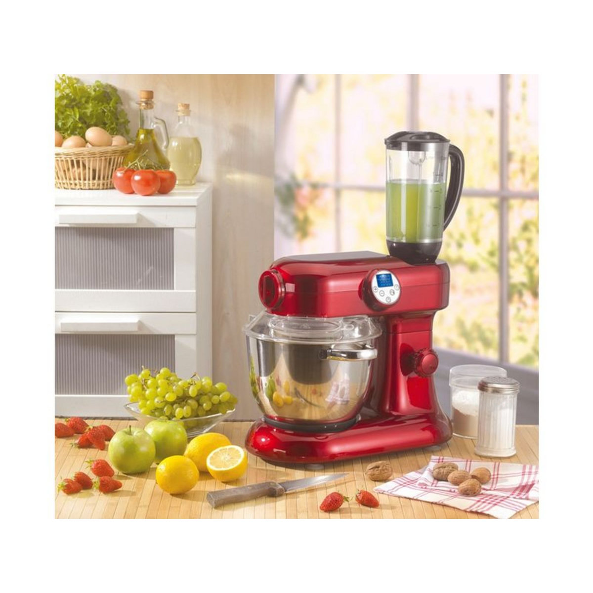 KitchenCook robot pâtissier Révolution 2 Robot Cuiseur Rouge  Bol Inox 5L Blender 1.5L 1000W